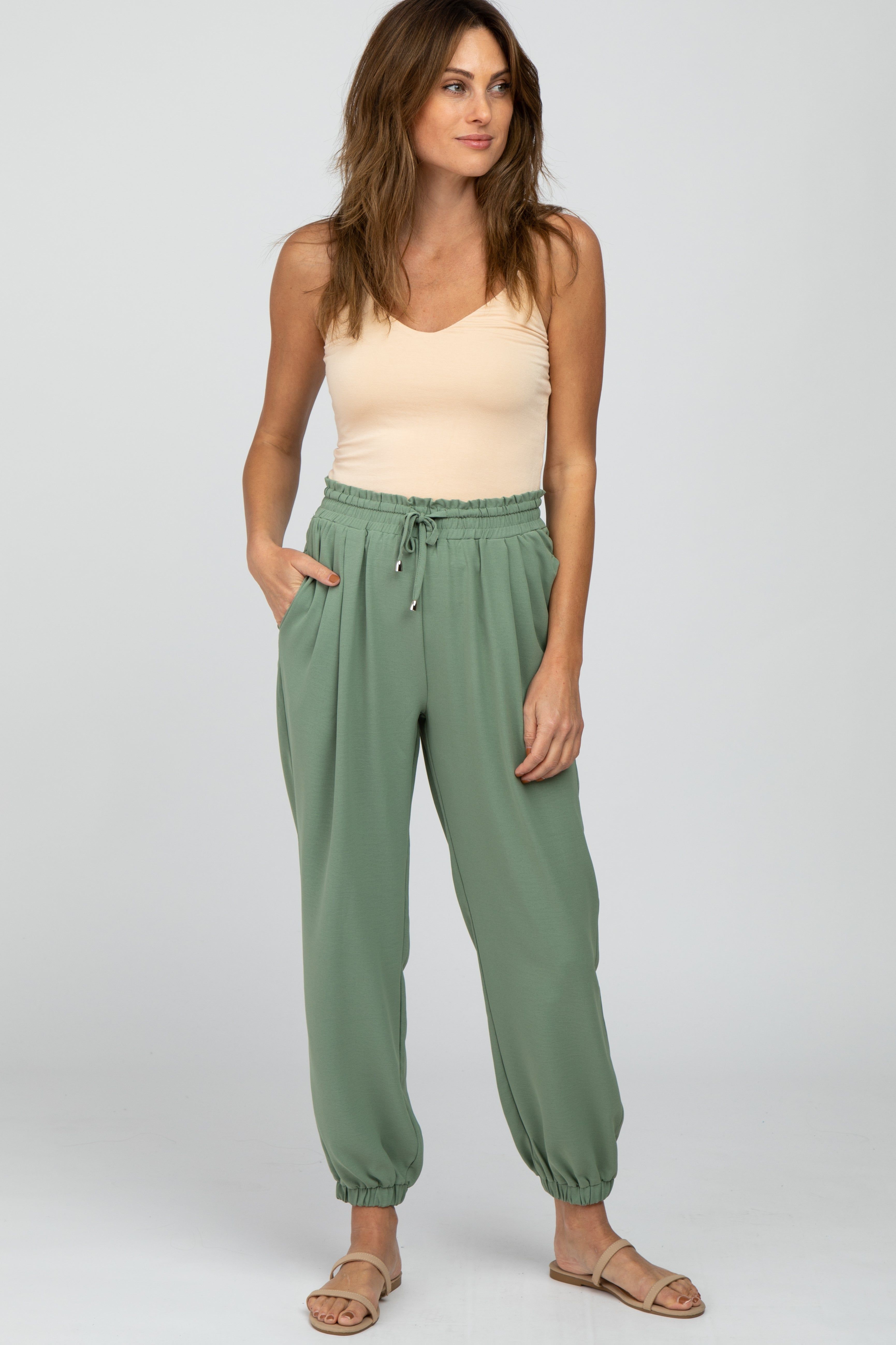 Olive Drawstring Maternity Crop Pants sold by Pinkblush product image thumbnail 6