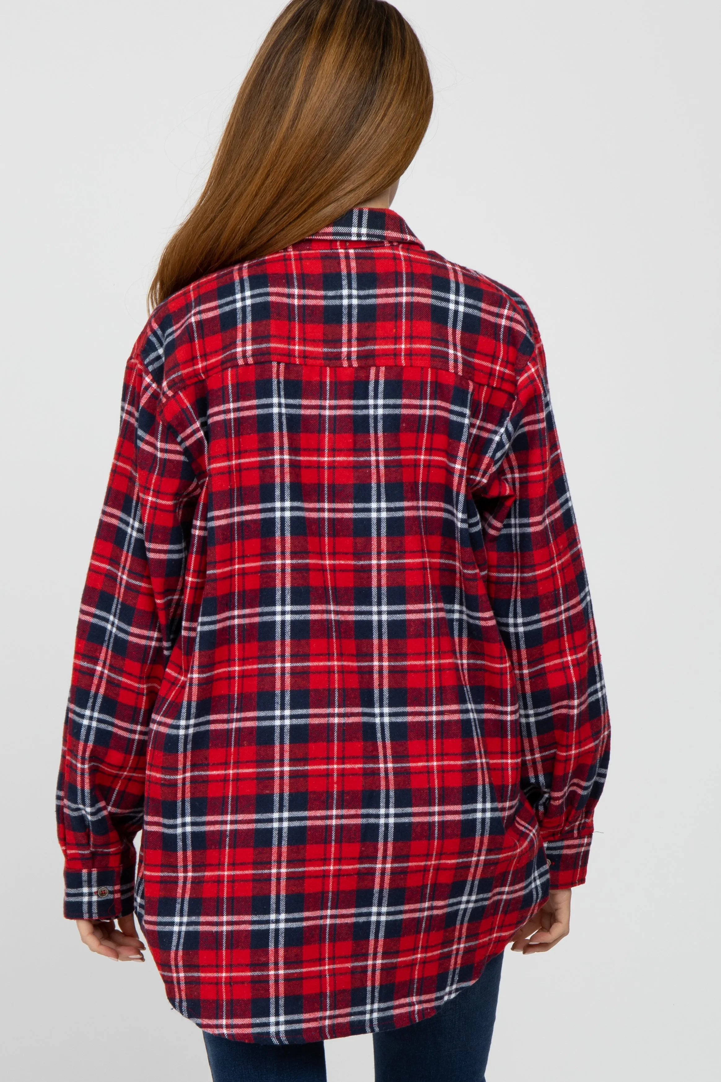 Red Plaid Button Up Flannel Maternity Top sold by Pinkblush product image thumbnail 3
