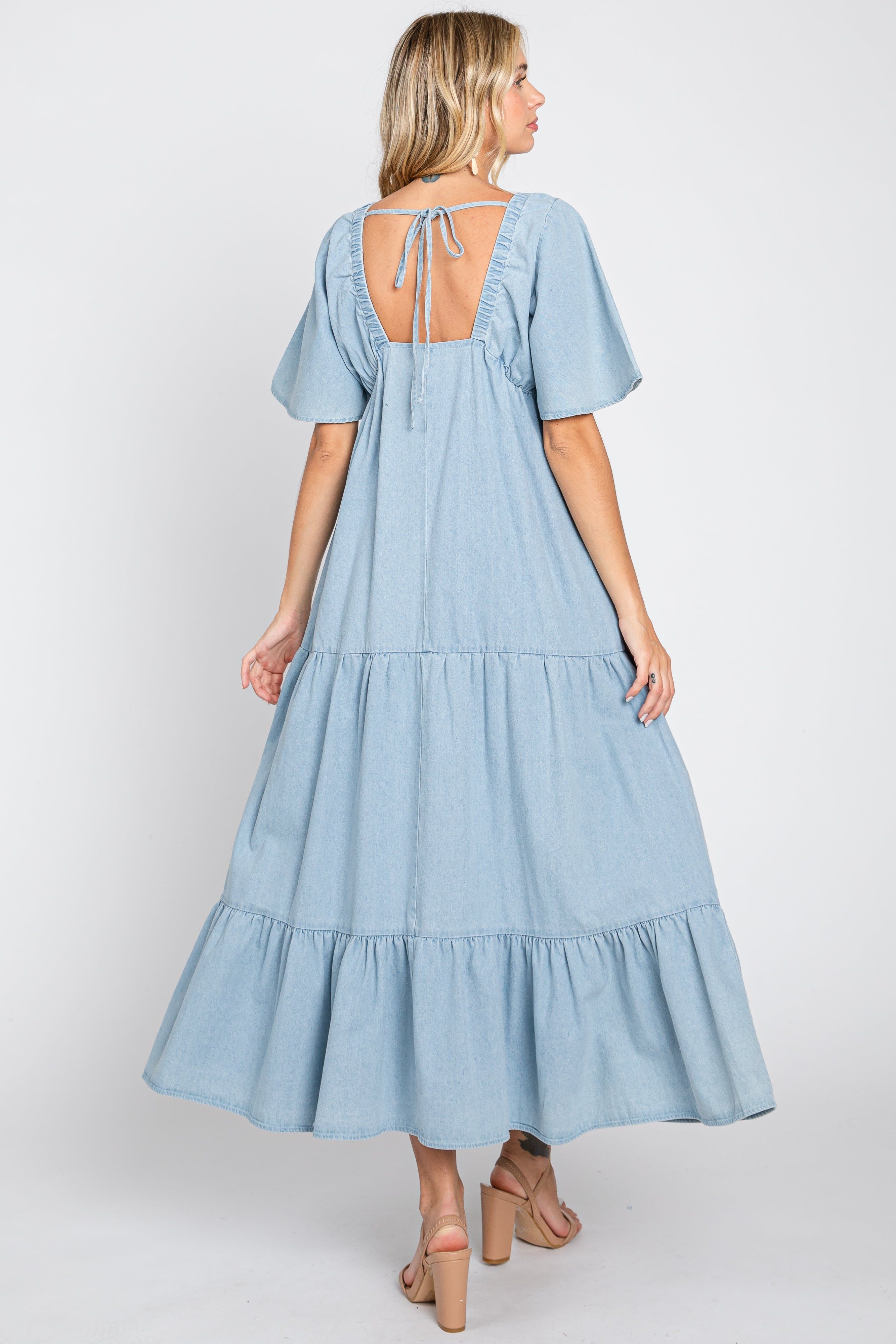 Light Blue Denim Tiered Midi Dress sold by Pinkblush product image thumbnail 3