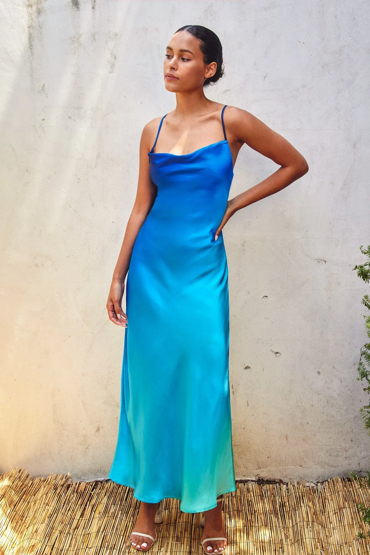Blue Ombre Criss Cross Back Maxi Dress sold by Pinkblush