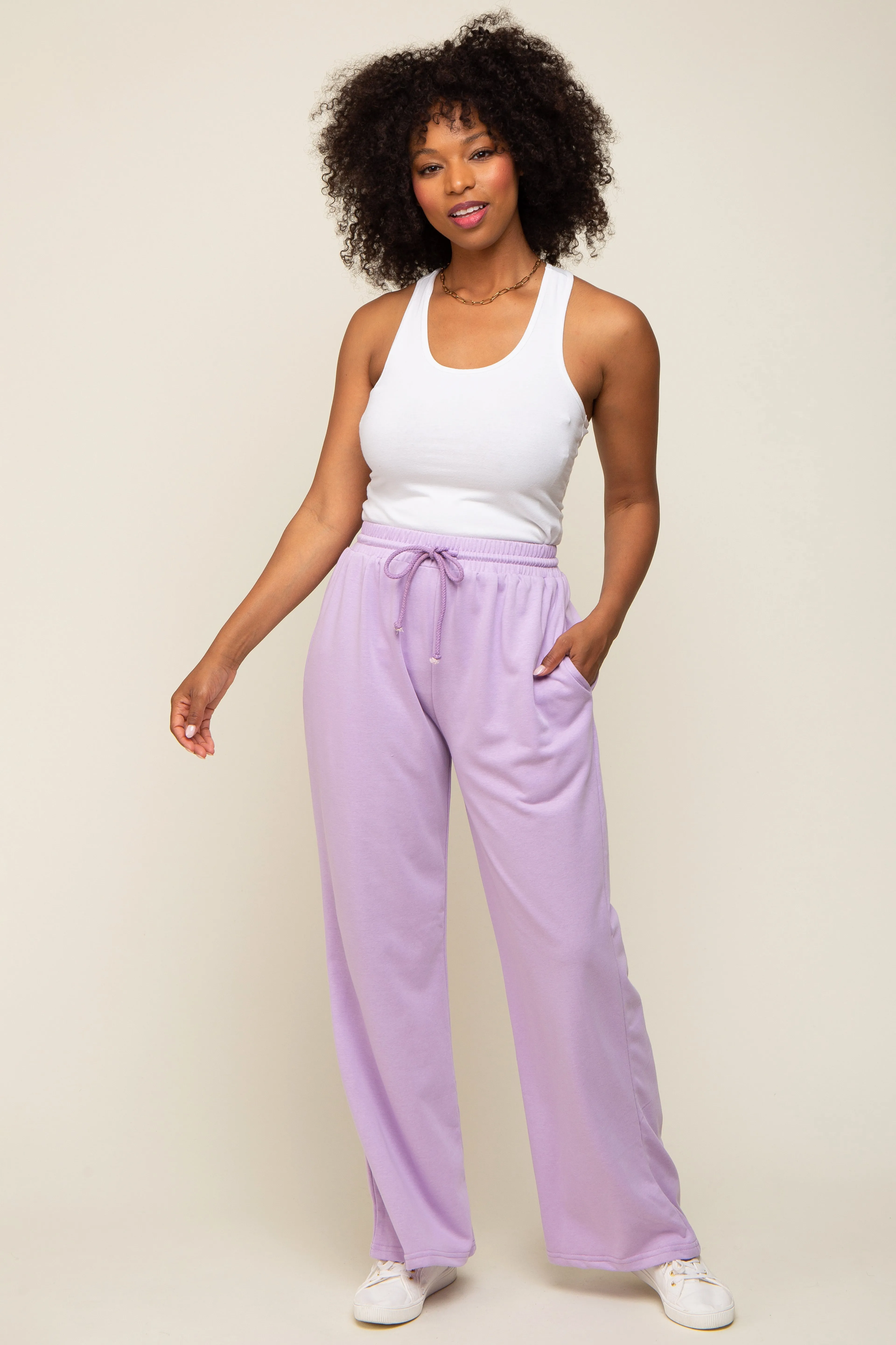 Lavender Drawstring Wide Leg Lounge Pants sold by Pinkblush
