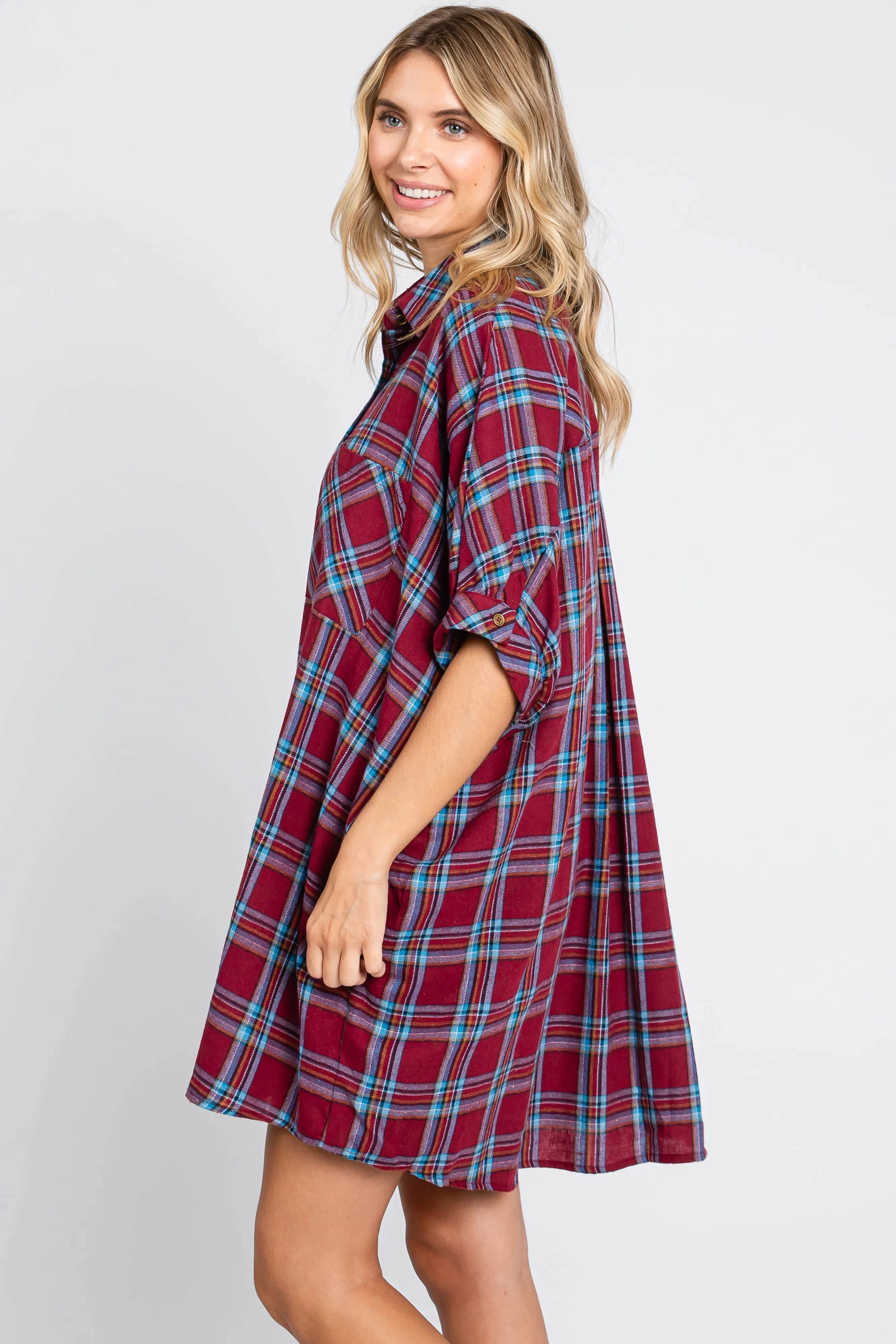 Burgundy Plaid Oversized Mini Dress sold by Pinkblush product image thumbnail 2