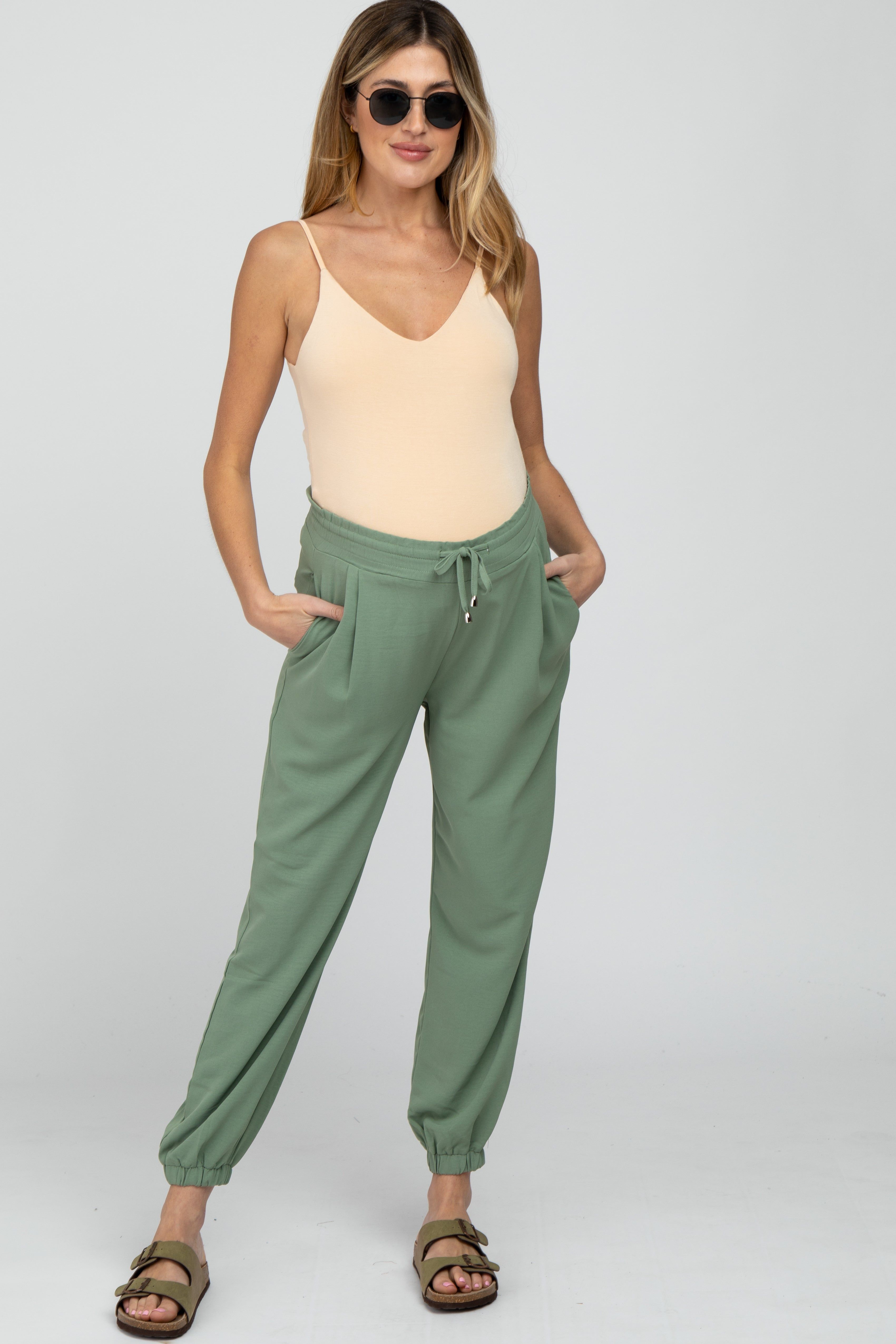 Olive Drawstring Maternity Crop Pants sold by Pinkblush