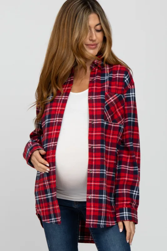 Red Plaid Button Up Flannel Maternity Top sold by Pinkblush
