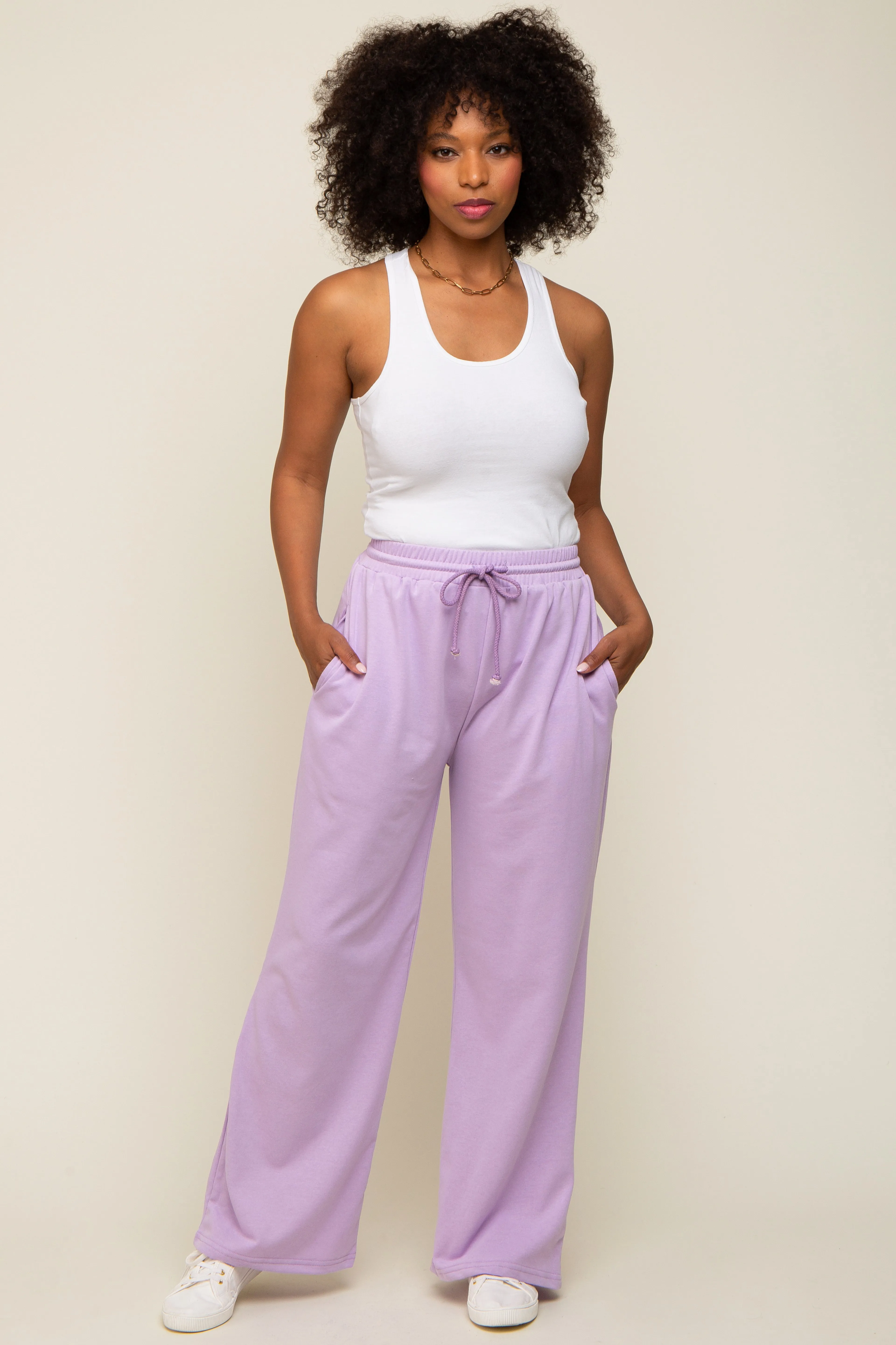 Lavender Drawstring Wide Leg Lounge Pants sold by Pinkblush product image thumbnail 5