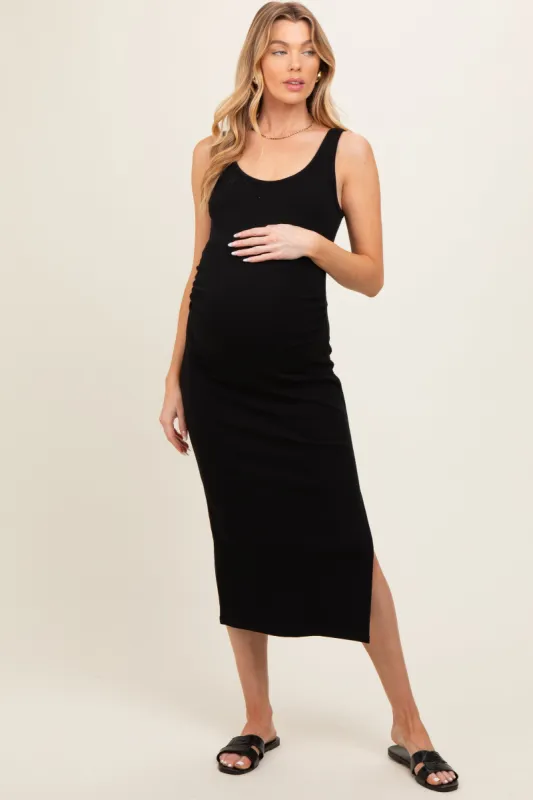 Black Short Sleeve Ruched Maternity Dress sold by Pinkblush