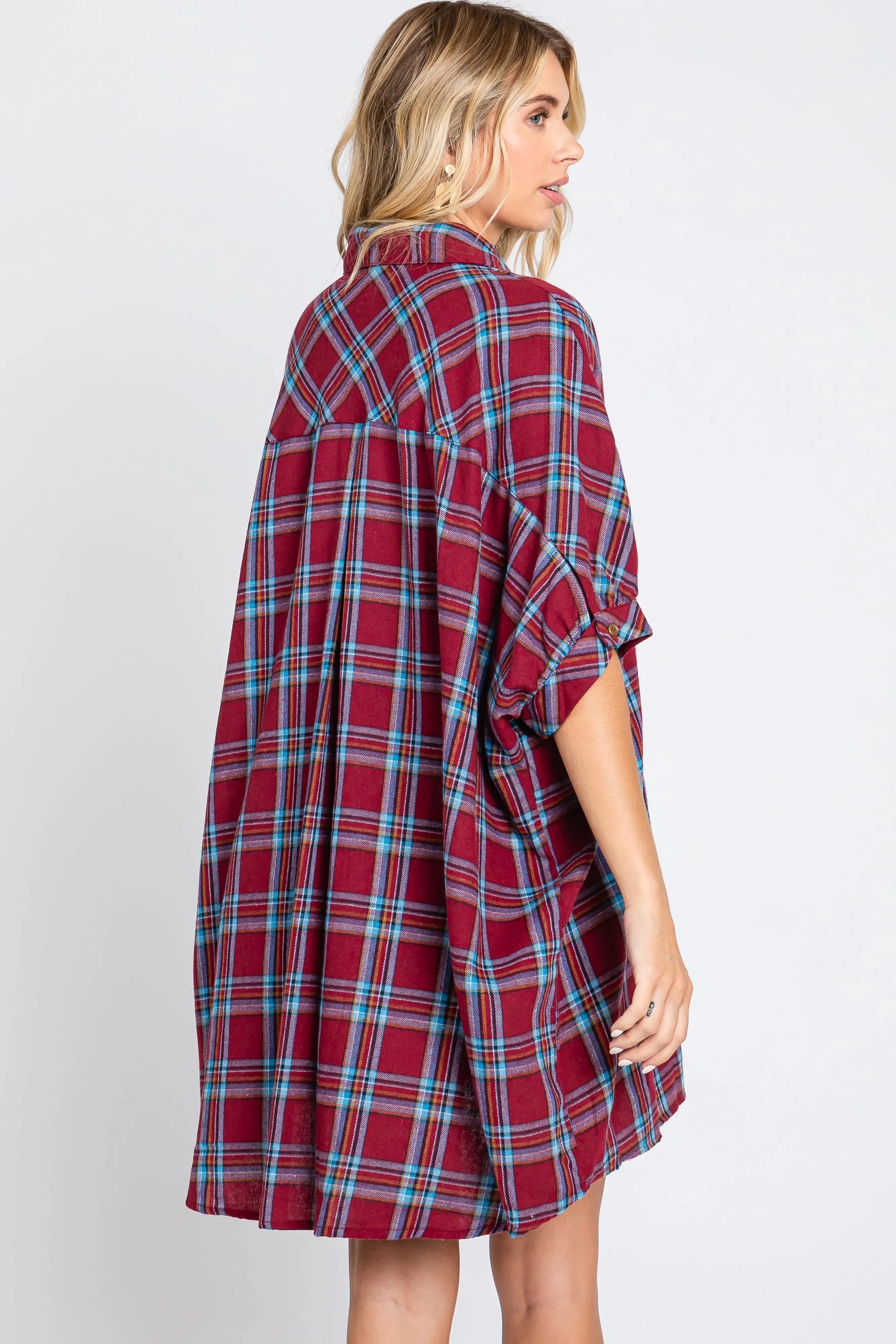 Burgundy Plaid Oversized Mini Dress sold by Pinkblush product image thumbnail 3