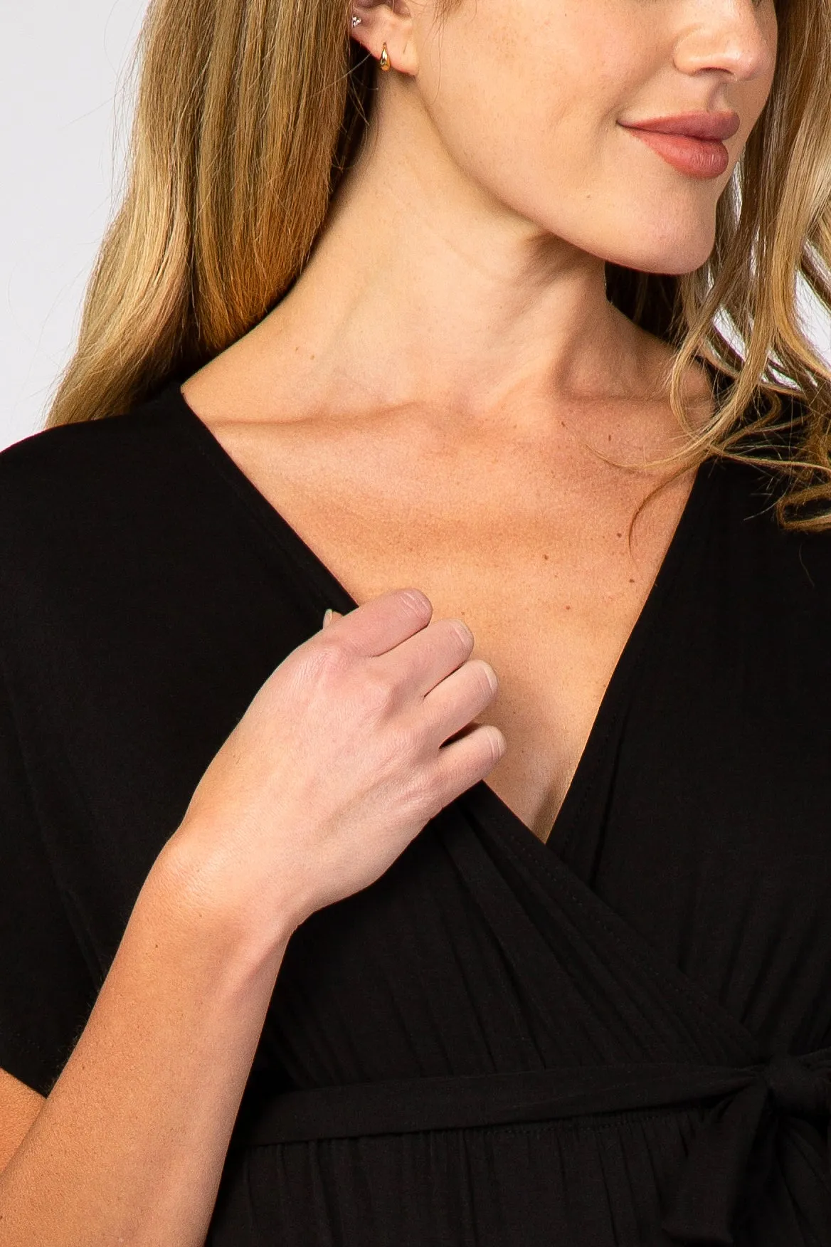 Black Wrap Tie Maternity Jumpsuit sold by Pinkblush product image thumbnail 4