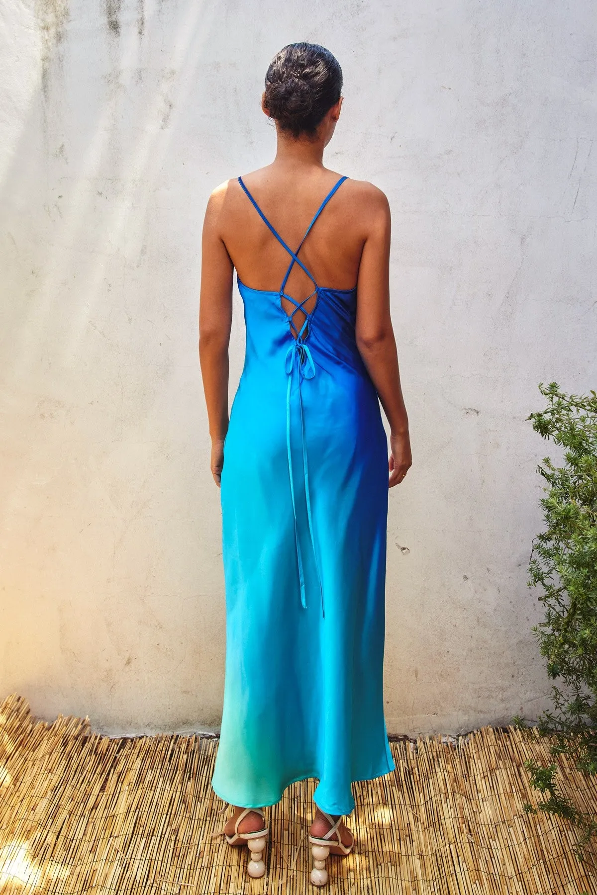Blue Ombre Criss Cross Back Maxi Dress sold by Pinkblush product image thumbnail 3