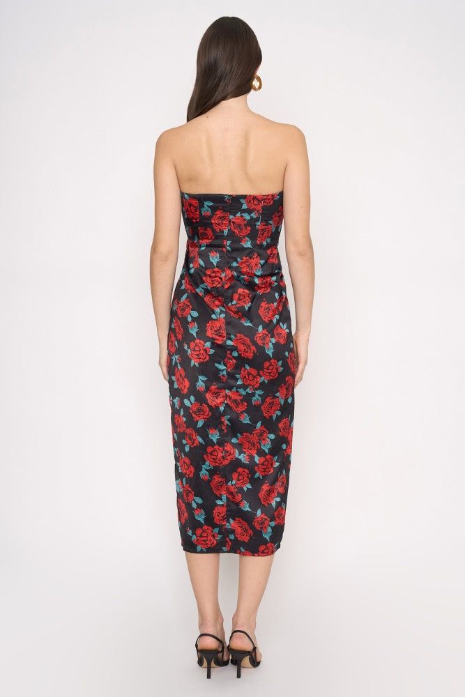 Red Multi Strapless Floral Dress With Thigh Slit sold by Pinkblush product image thumbnail 3