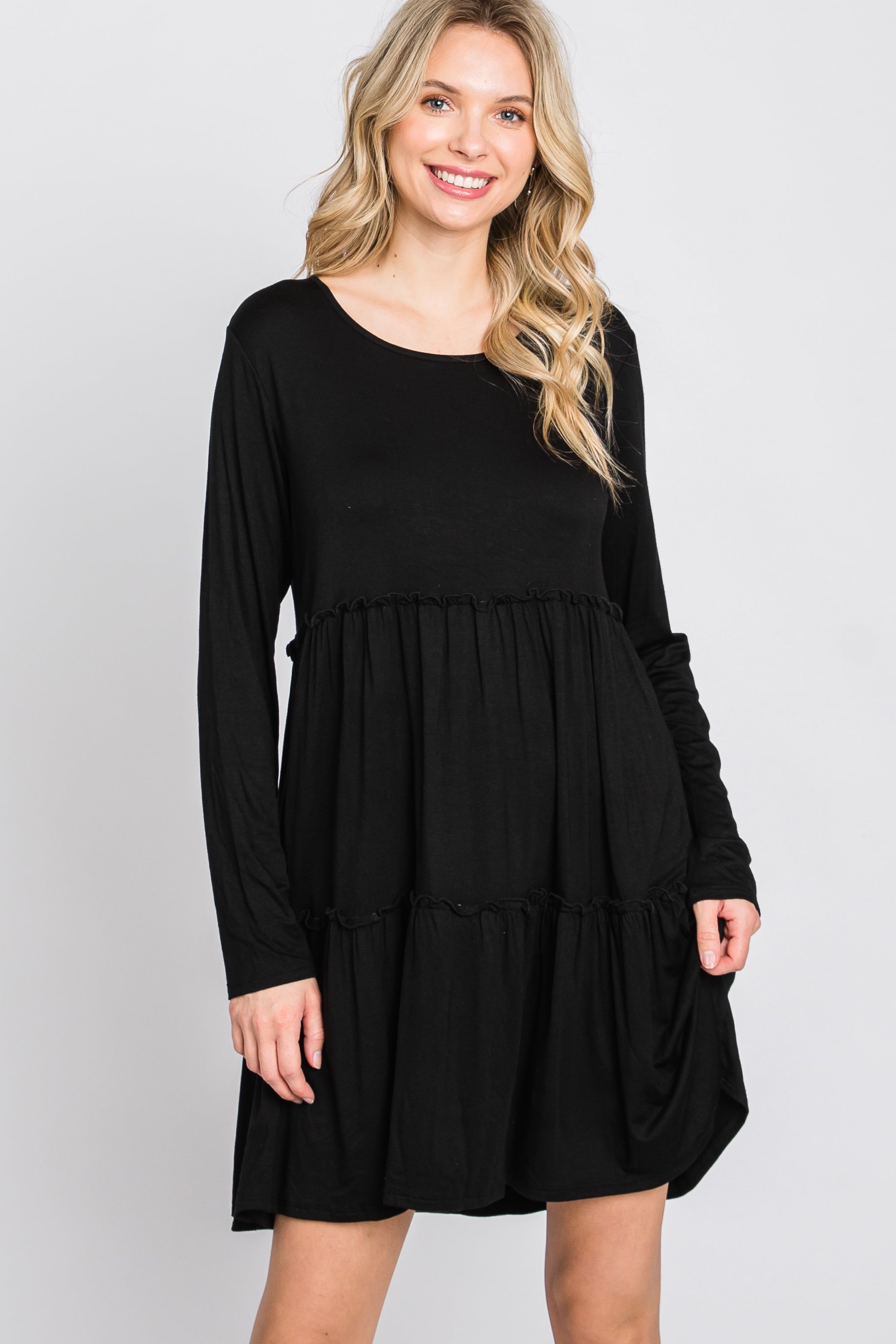Black Long Sleeve Tiered Dress sold by Pinkblush product image thumbnail 2