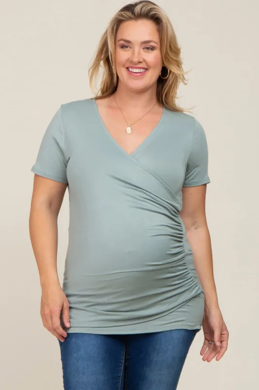 Mint Wrap Front Plus Maternity/Nursing Top sold by Pinkblush