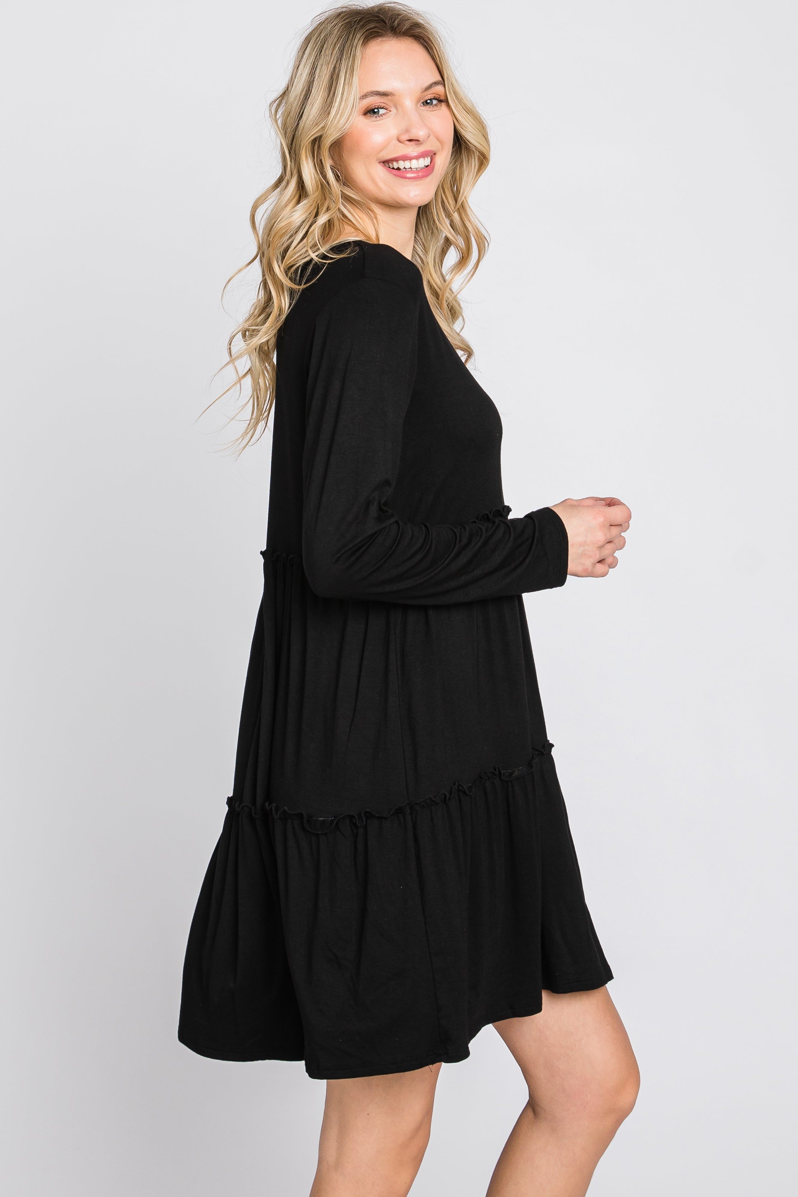 Black Long Sleeve Tiered Dress sold by Pinkblush product image thumbnail 3
