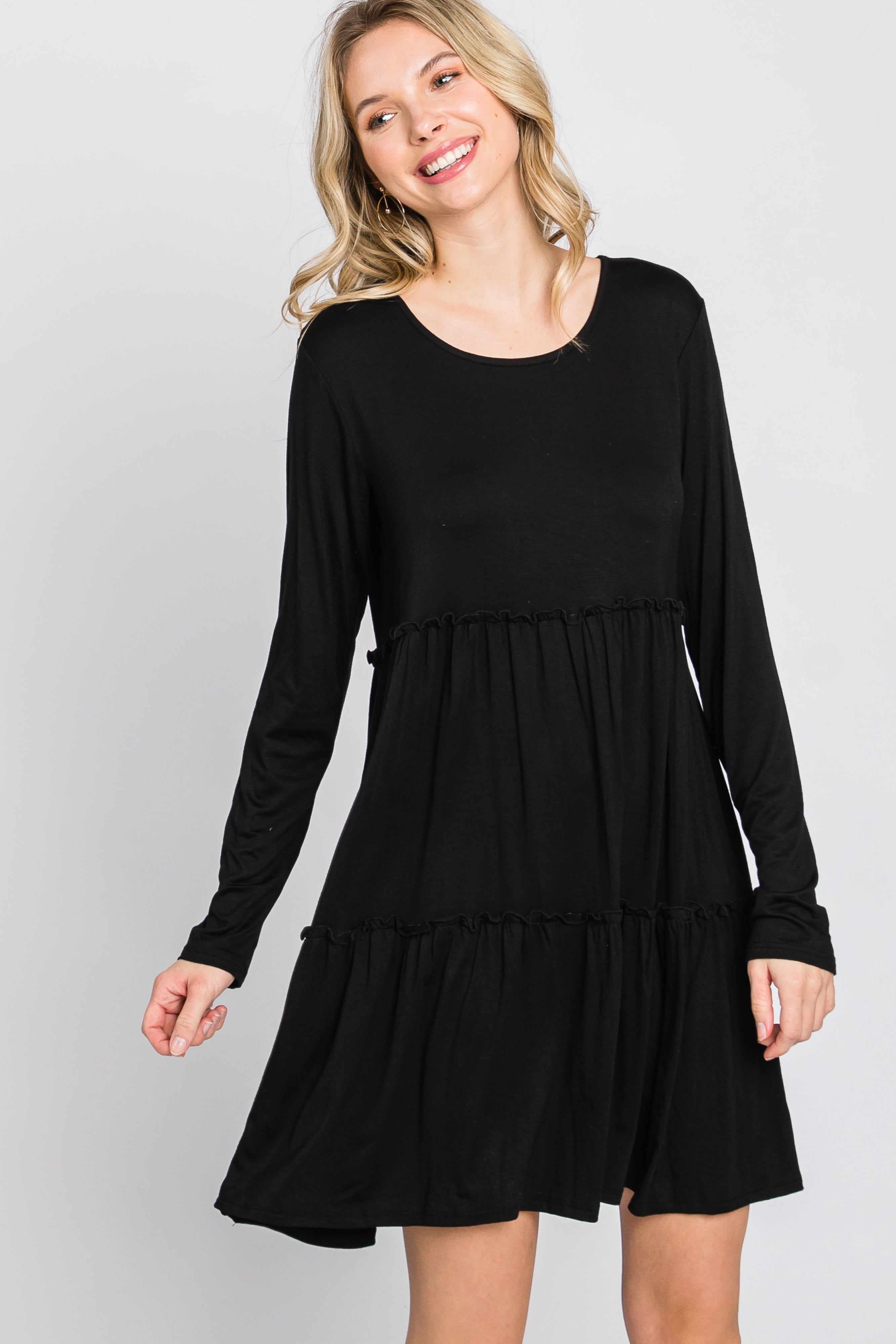 Black Long Sleeve Tiered Dress sold by Pinkblush product image thumbnail 4