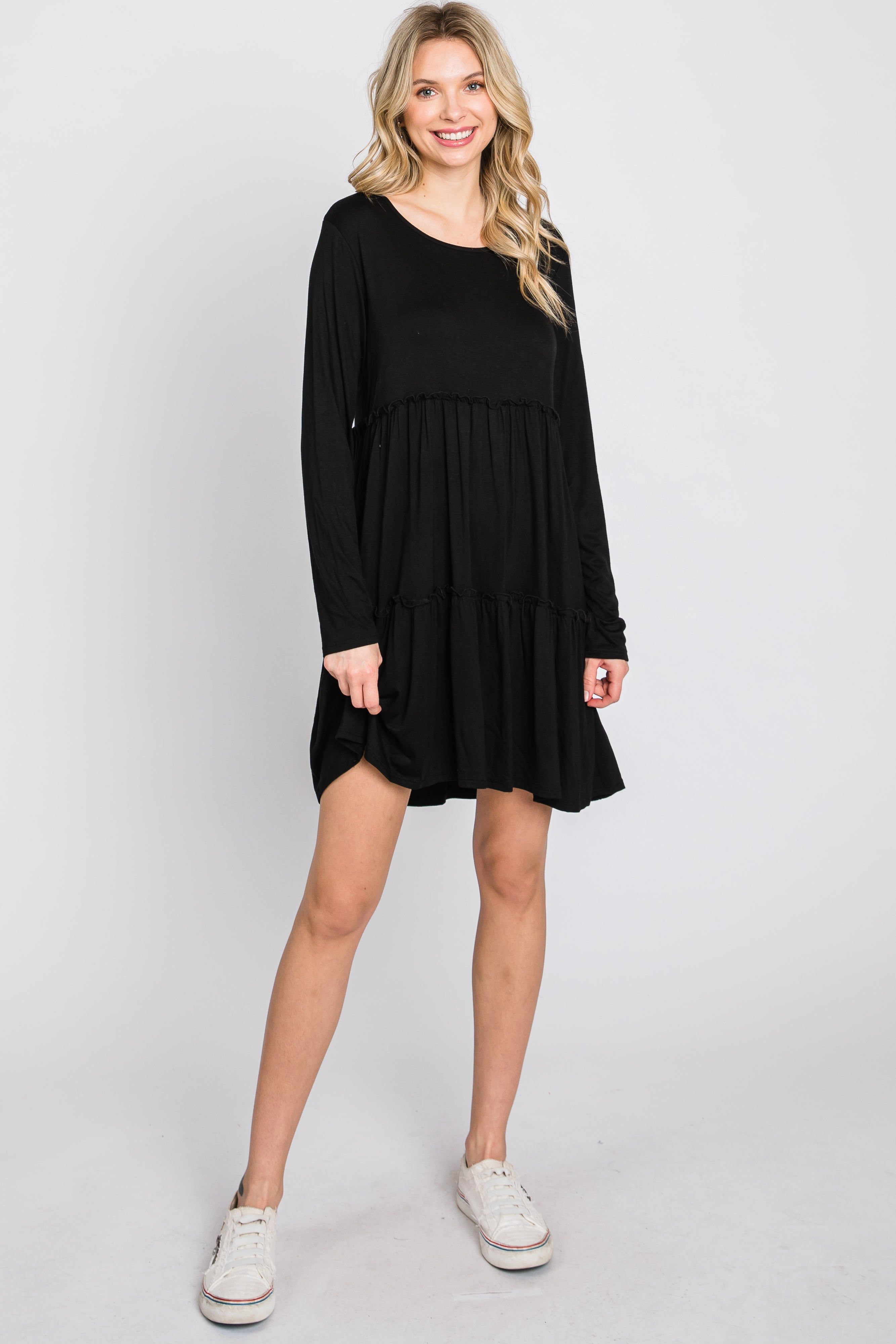 Black Long Sleeve Tiered Dress sold by Pinkblush