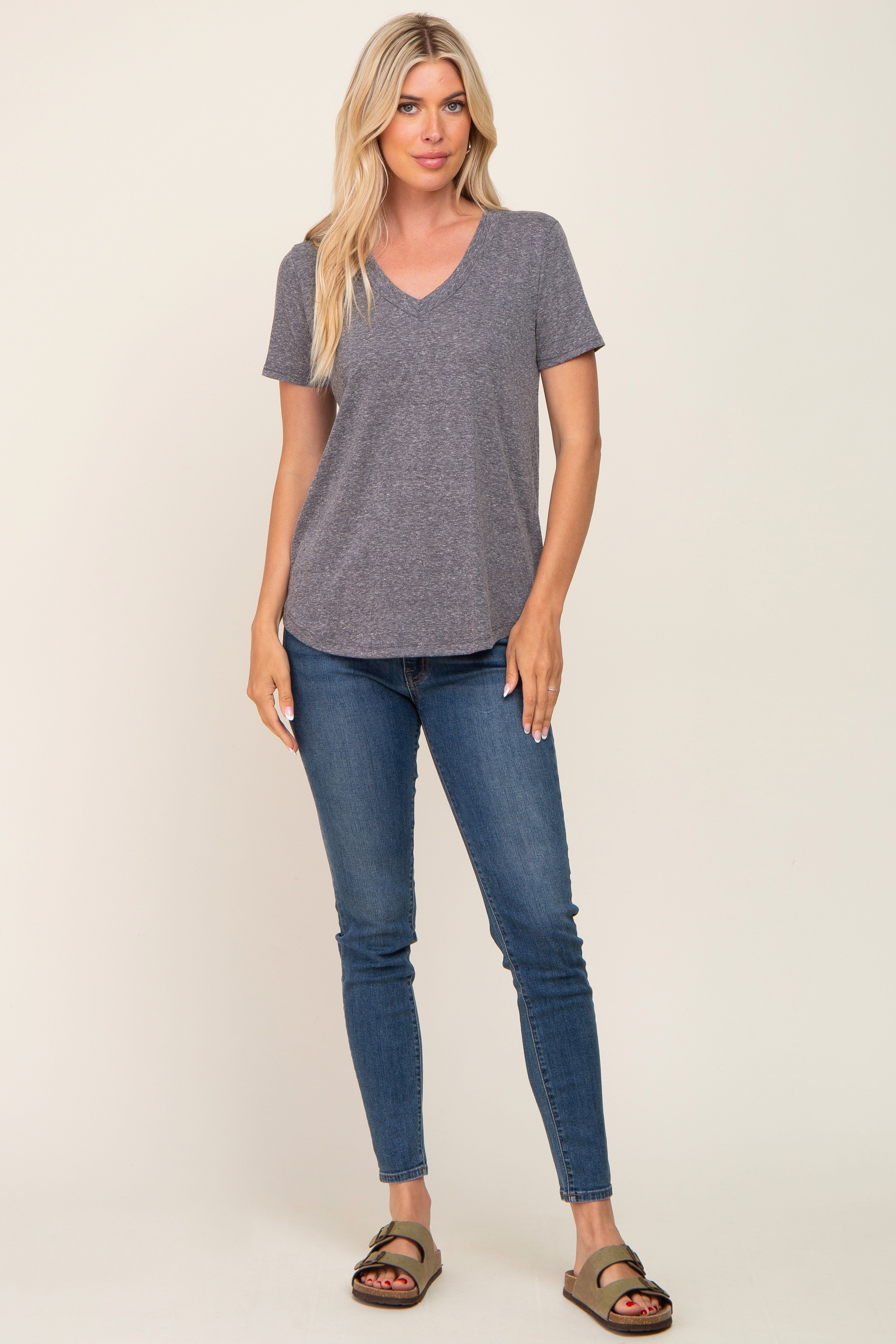 Charcoal V-Neck Short Sleeve Tee sold by Pinkblush product image thumbnail 4