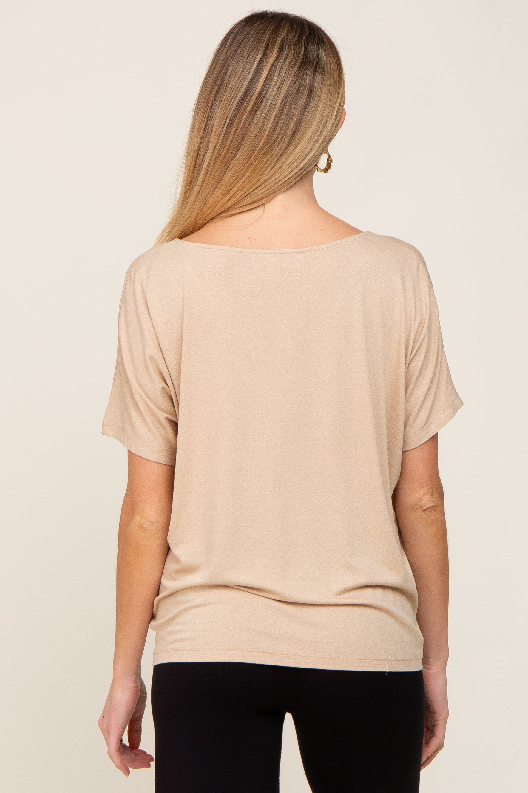 Taupe V-Neck Maternity Dolman Sleeve Top sold by Pinkblush product image thumbnail 3