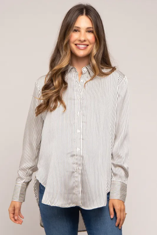 Ivory Striped Satin Maternity Button Up Top sold by Pinkblush