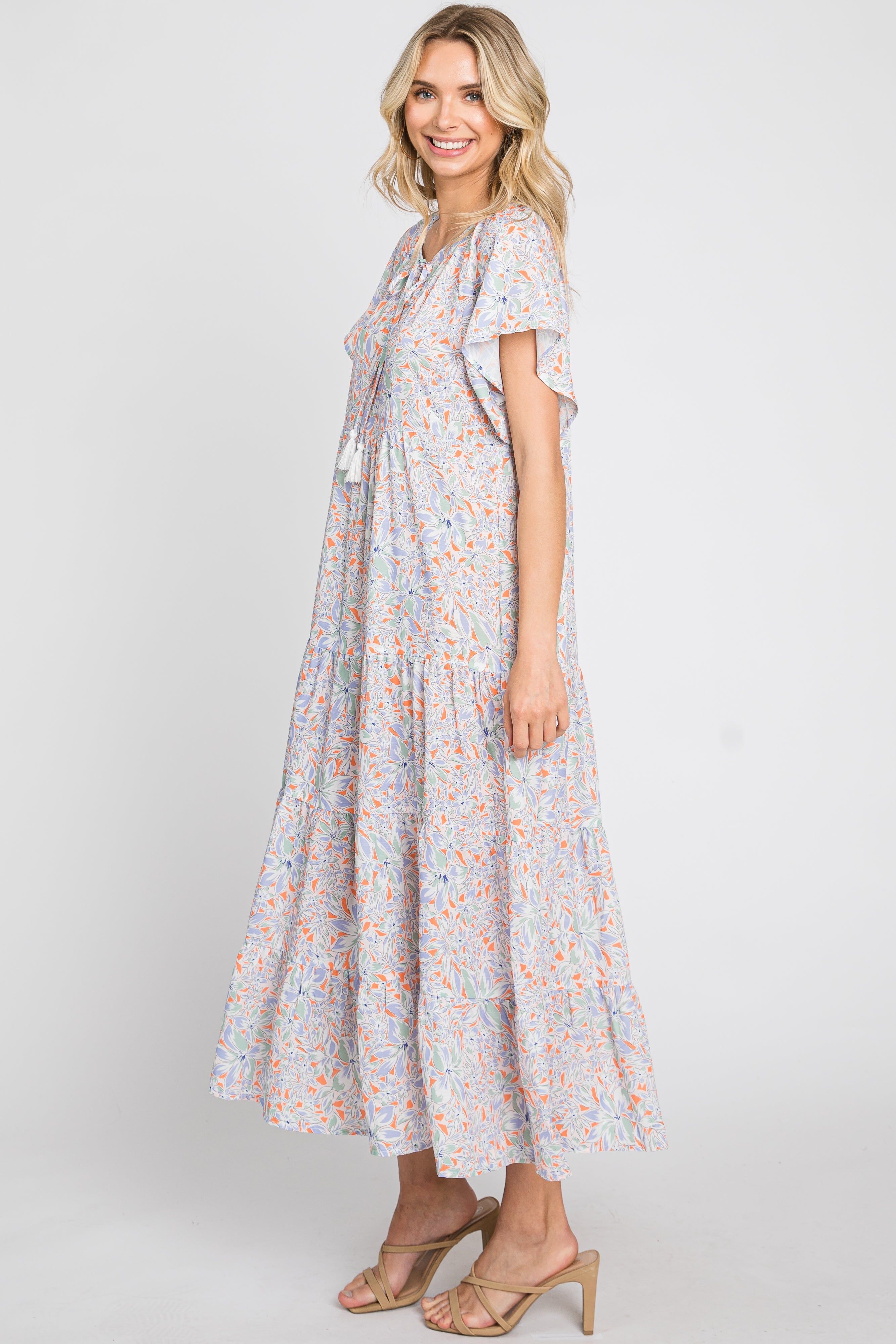 Lavender Floral Tassel Tie Tiered Midi Dress sold by Pinkblush product image thumbnail 2