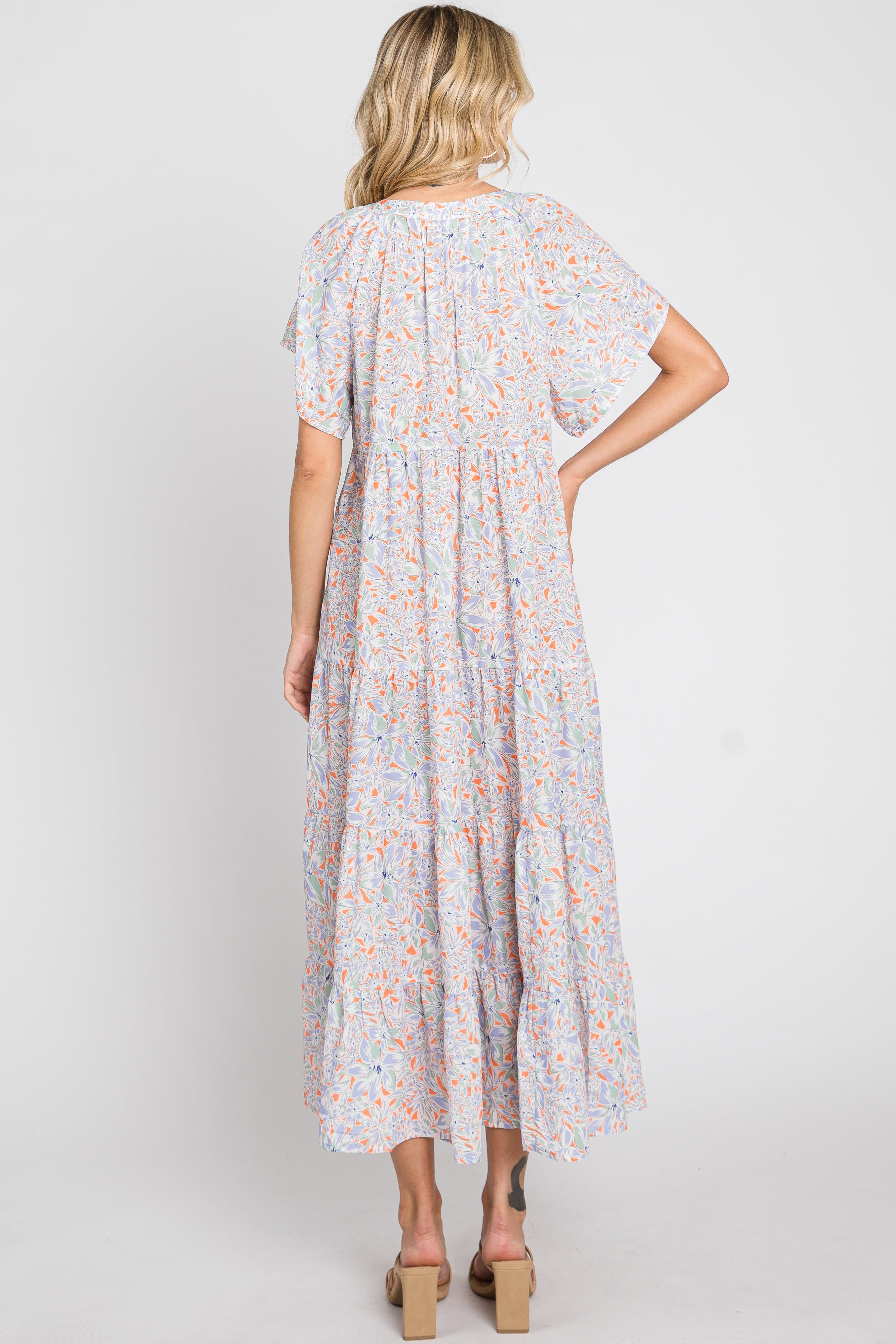 Lavender Floral Tassel Tie Tiered Midi Dress sold by Pinkblush product image thumbnail 3