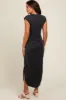 Black Ruched Side Slit Maternity Midi Dress sold by Pinkblush