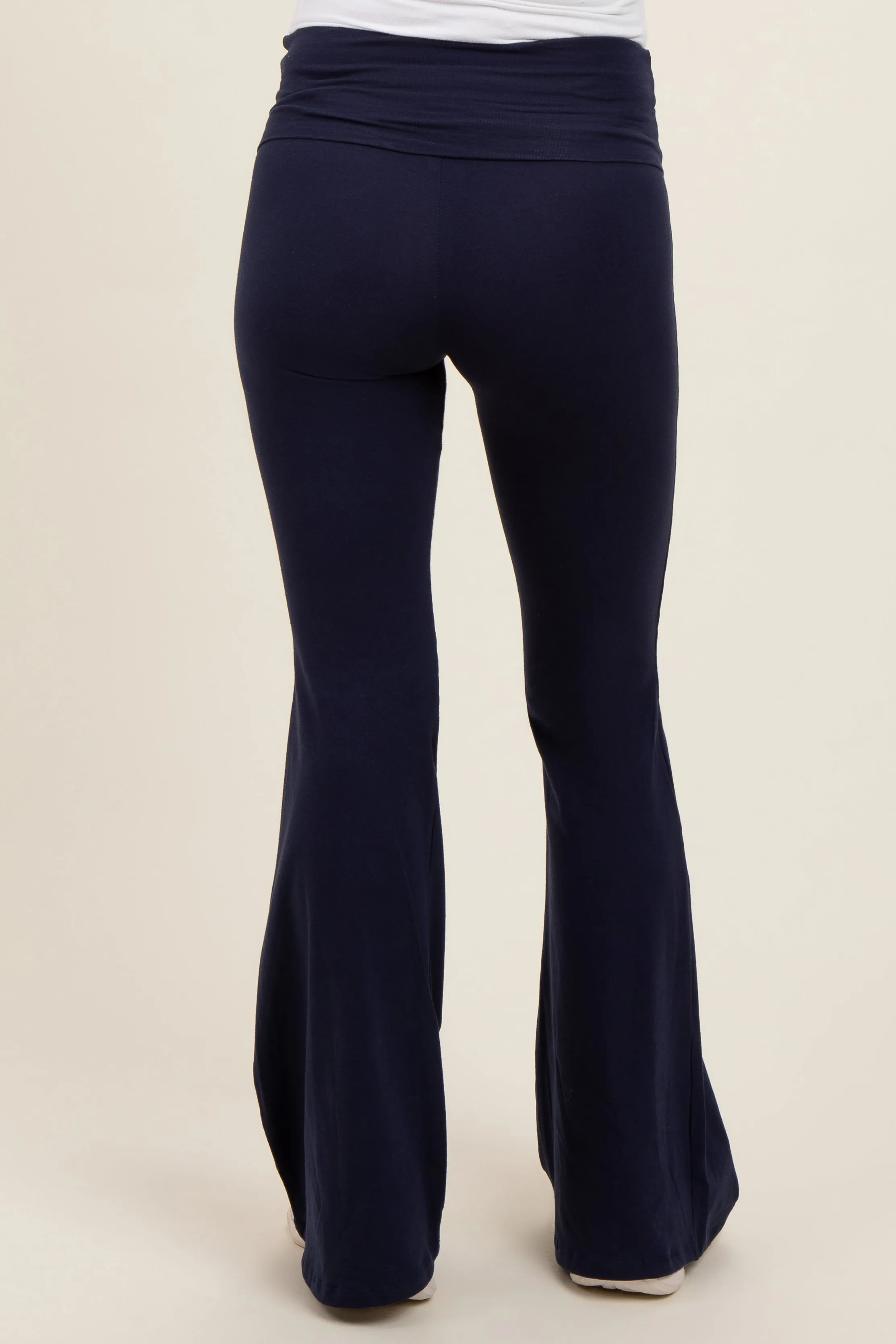 Navy Blue Fold-Over Waistband Flared Maternity Leggings sold by Pinkblush product image thumbnail 4