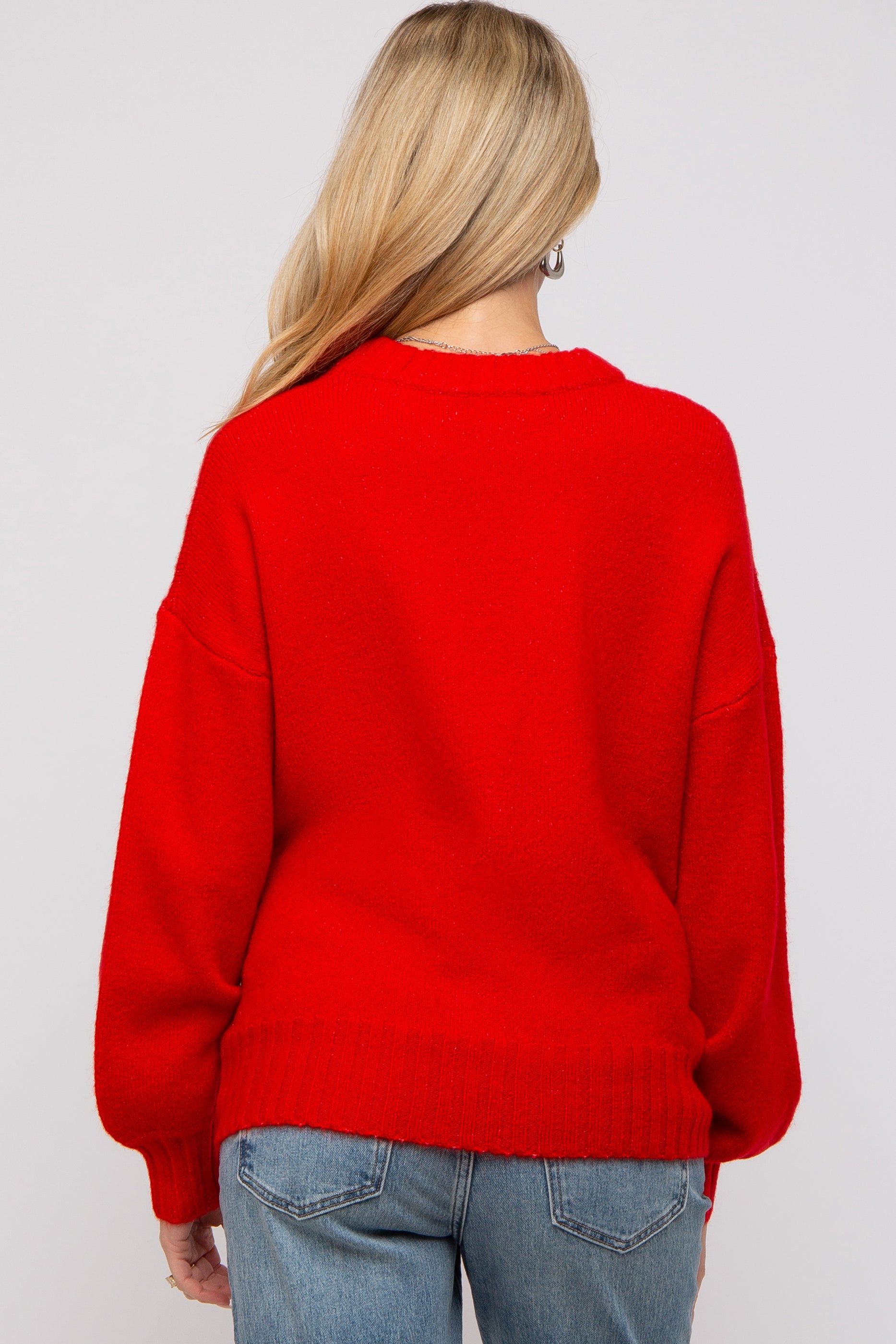 Red Ribbed Cuff Maternity Sweater sold by Pinkblush product image thumbnail 3