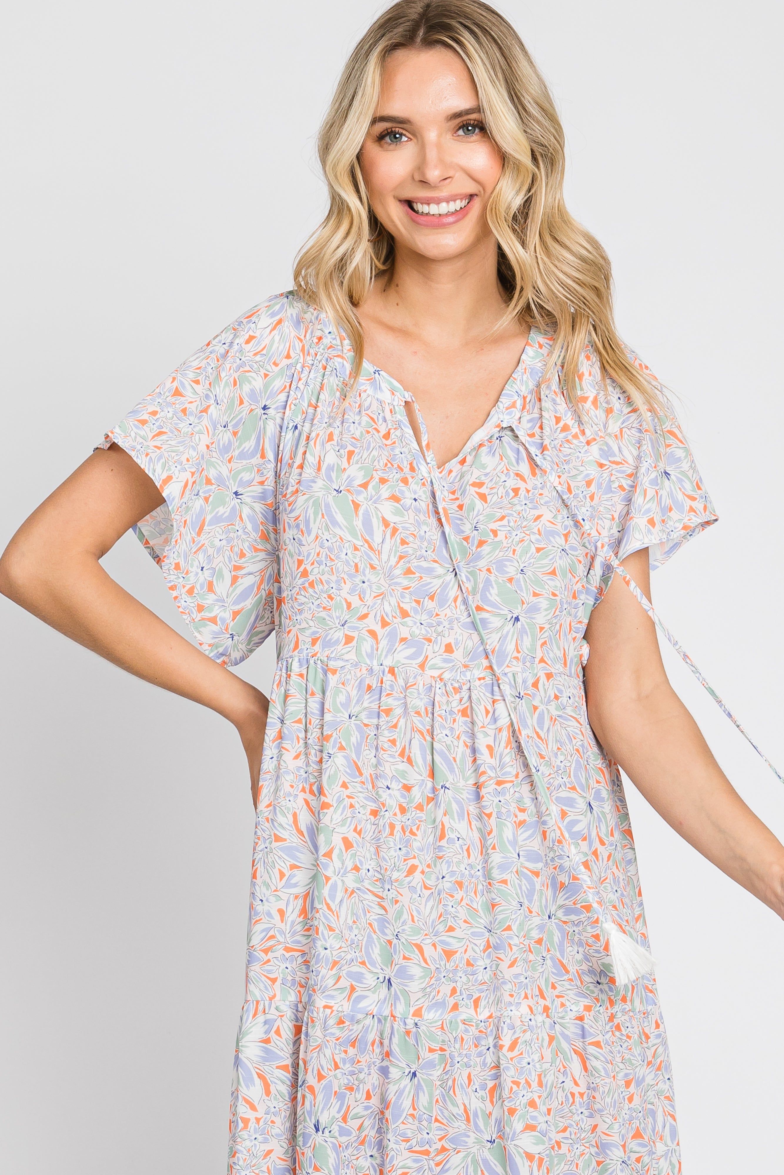 Lavender Floral Tassel Tie Tiered Midi Dress sold by Pinkblush product image thumbnail 4