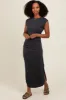Black Ruched Side Slit Maternity Midi Dress sold by Pinkblush