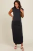Black Ruched Side Slit Maternity Midi Dress sold by Pinkblush