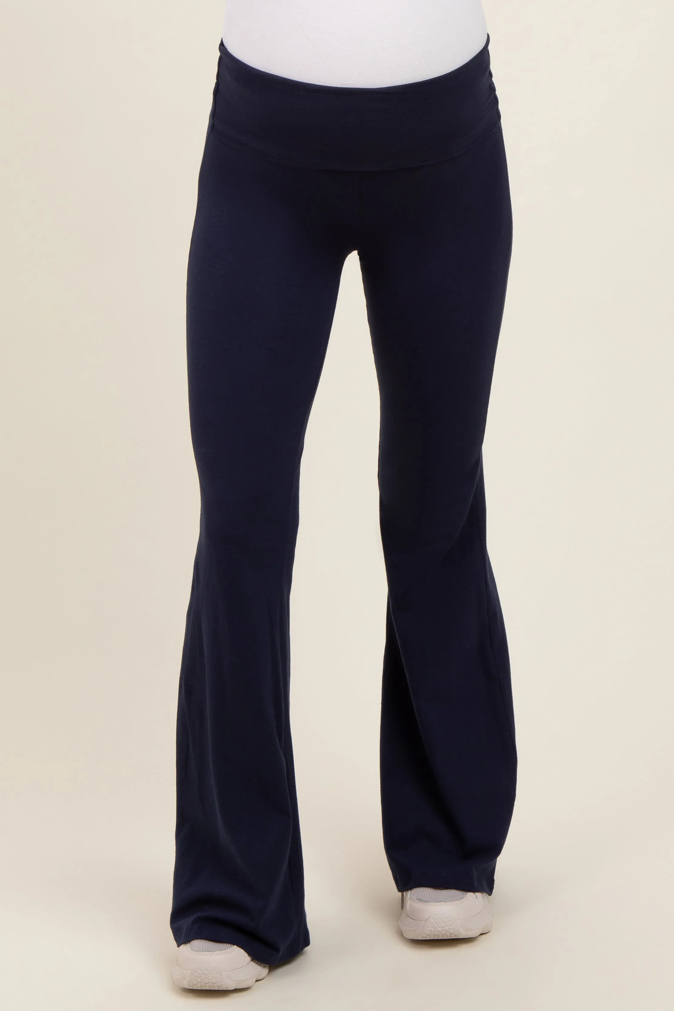 Navy Blue Fold-Over Waistband Flared Maternity Leggings sold by Pinkblush product image thumbnail 2