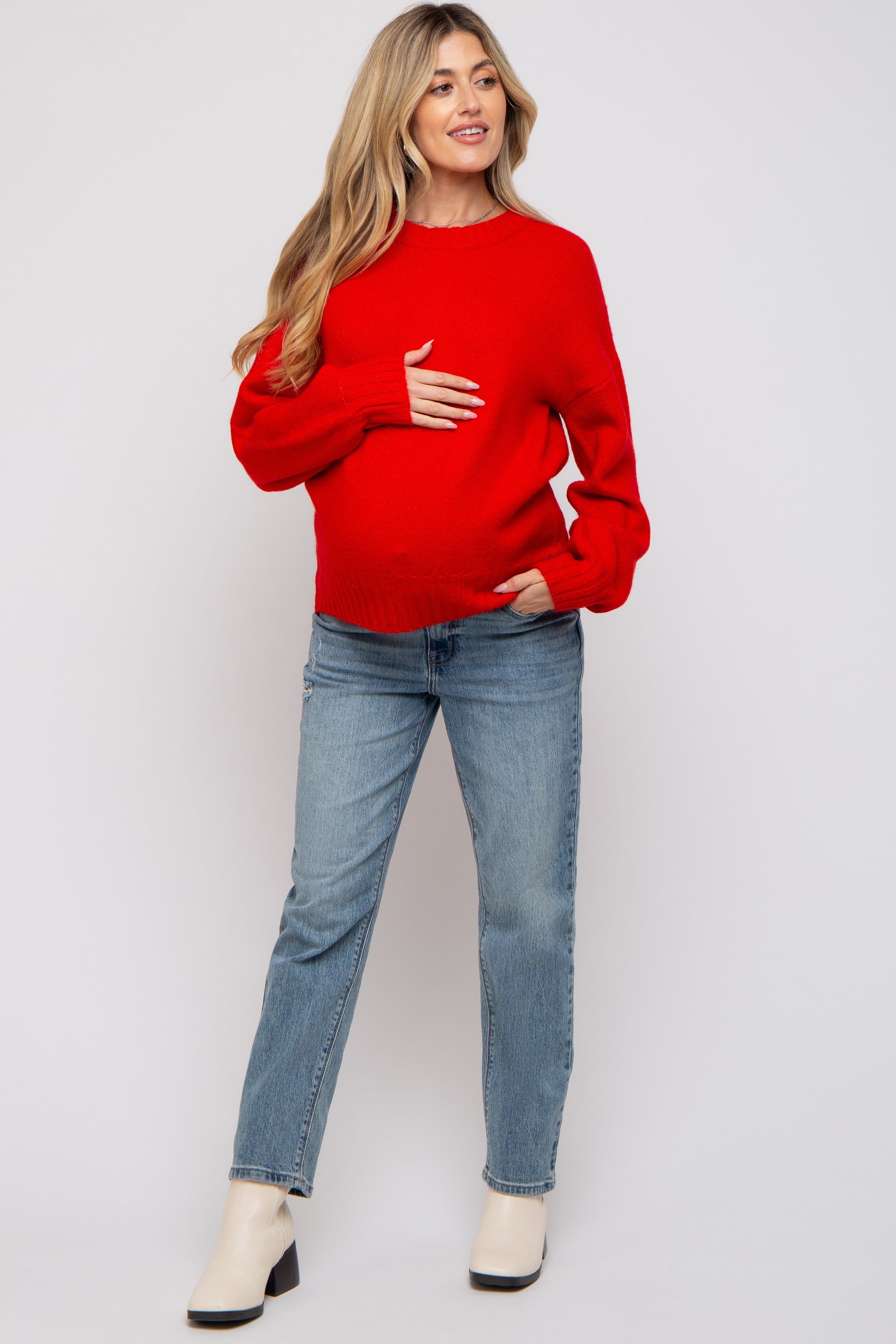 Red Ribbed Cuff Maternity Sweater sold by Pinkblush product image thumbnail 4
