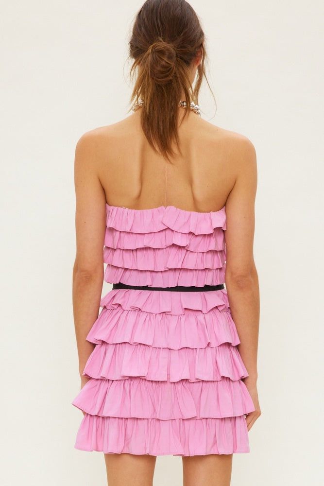 Pink Black Tiered Ruffle Off-Shoulder Mini Dress With Belt sold by Pinkblush product image thumbnail 4