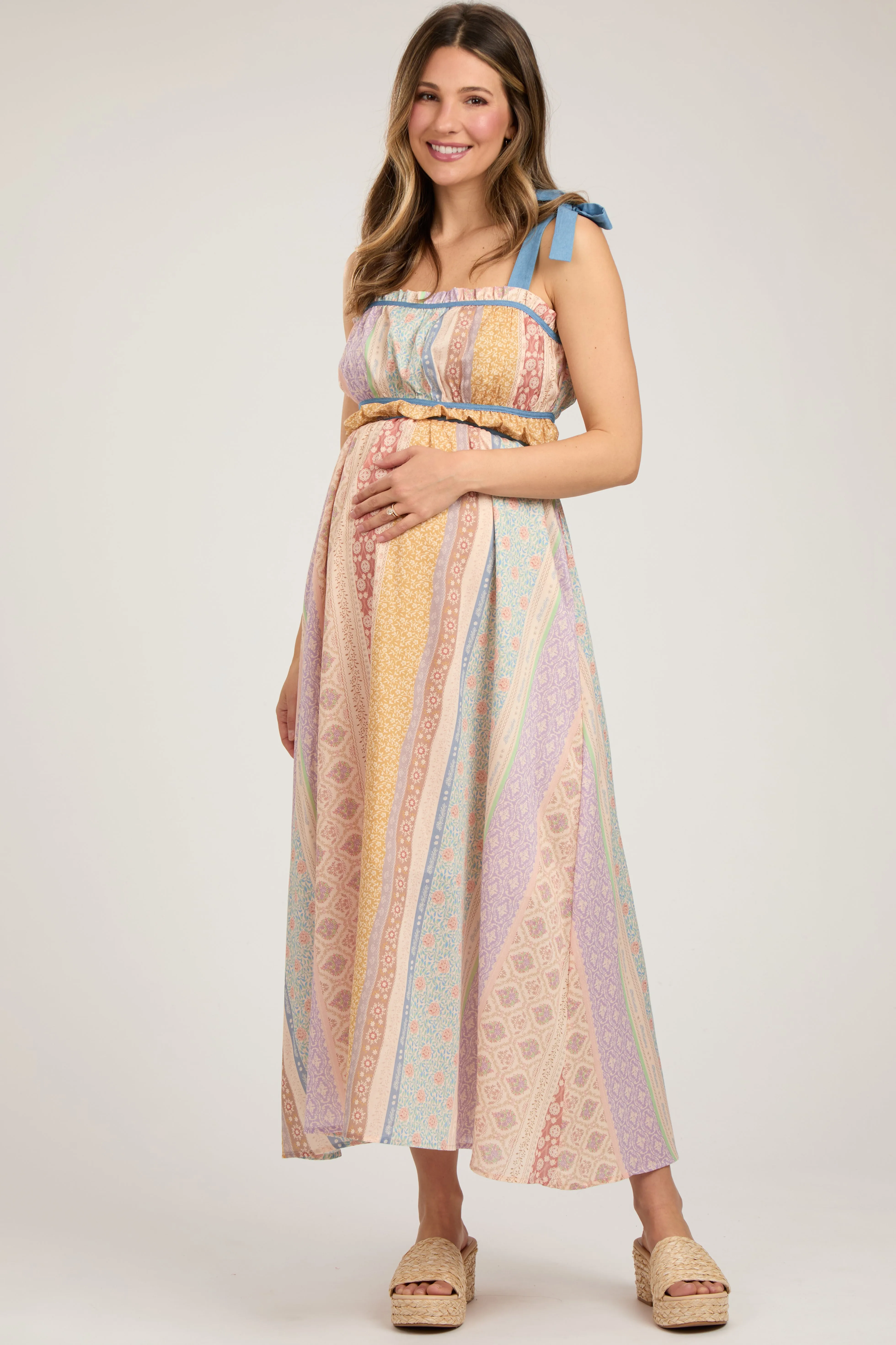 Light Blue Floral Handkerchief Print Maternity Midi Dress sold by Pinkblush
