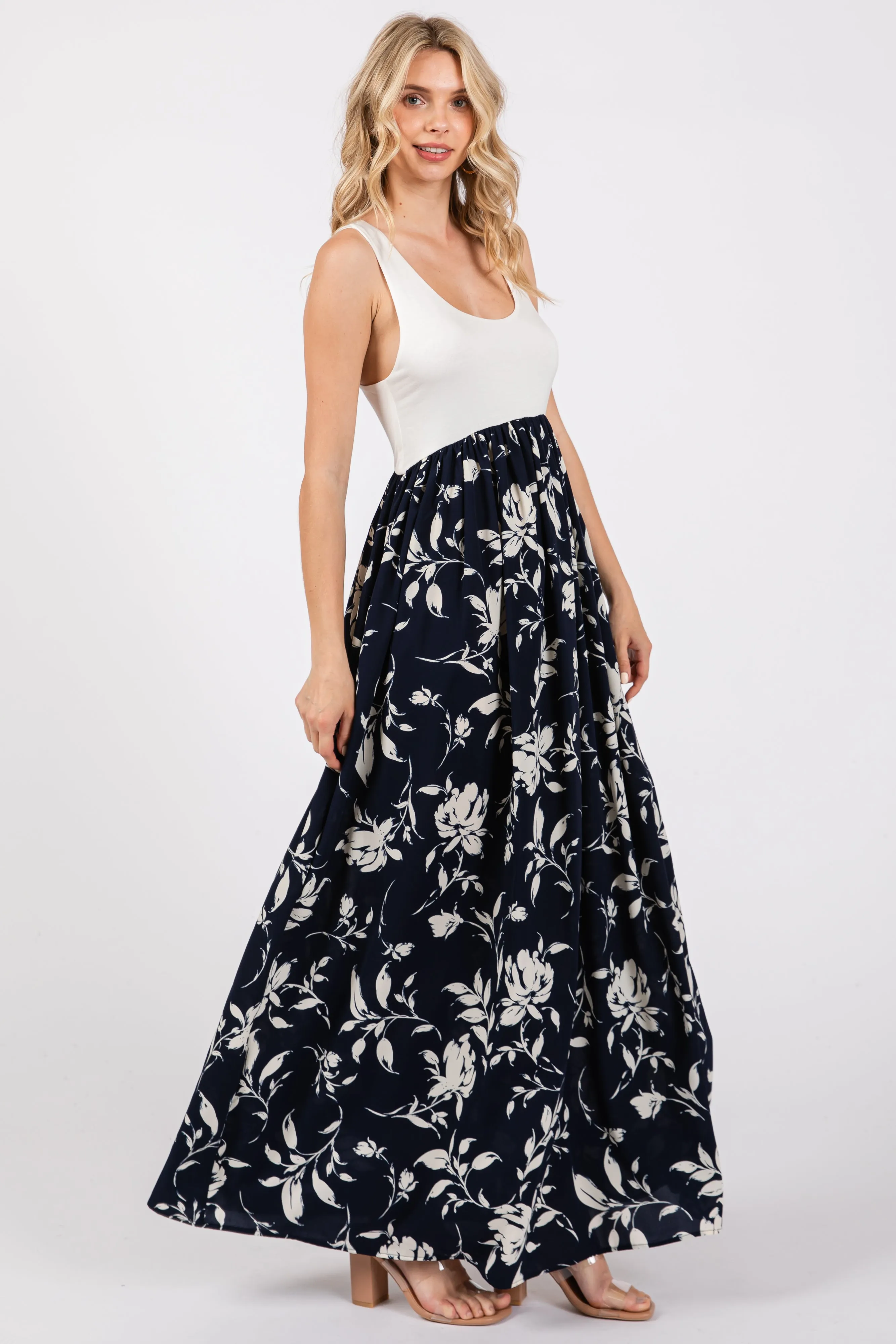 Navy Colorblock Floral Maxi Dress sold by Pinkblush product image thumbnail 2