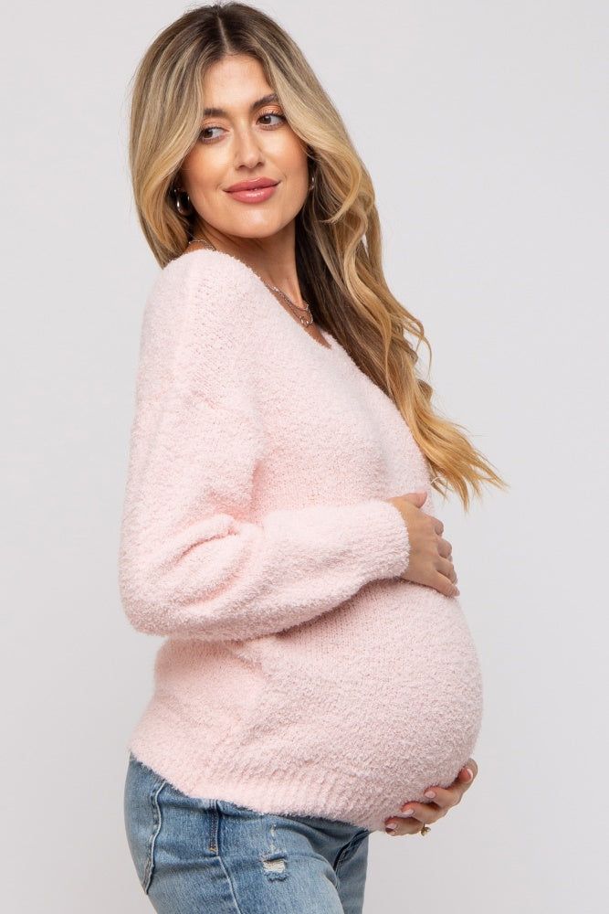 Light Pink Fuzzy Soft Knit Maternity Sweater sold by Pinkblush product image thumbnail 3