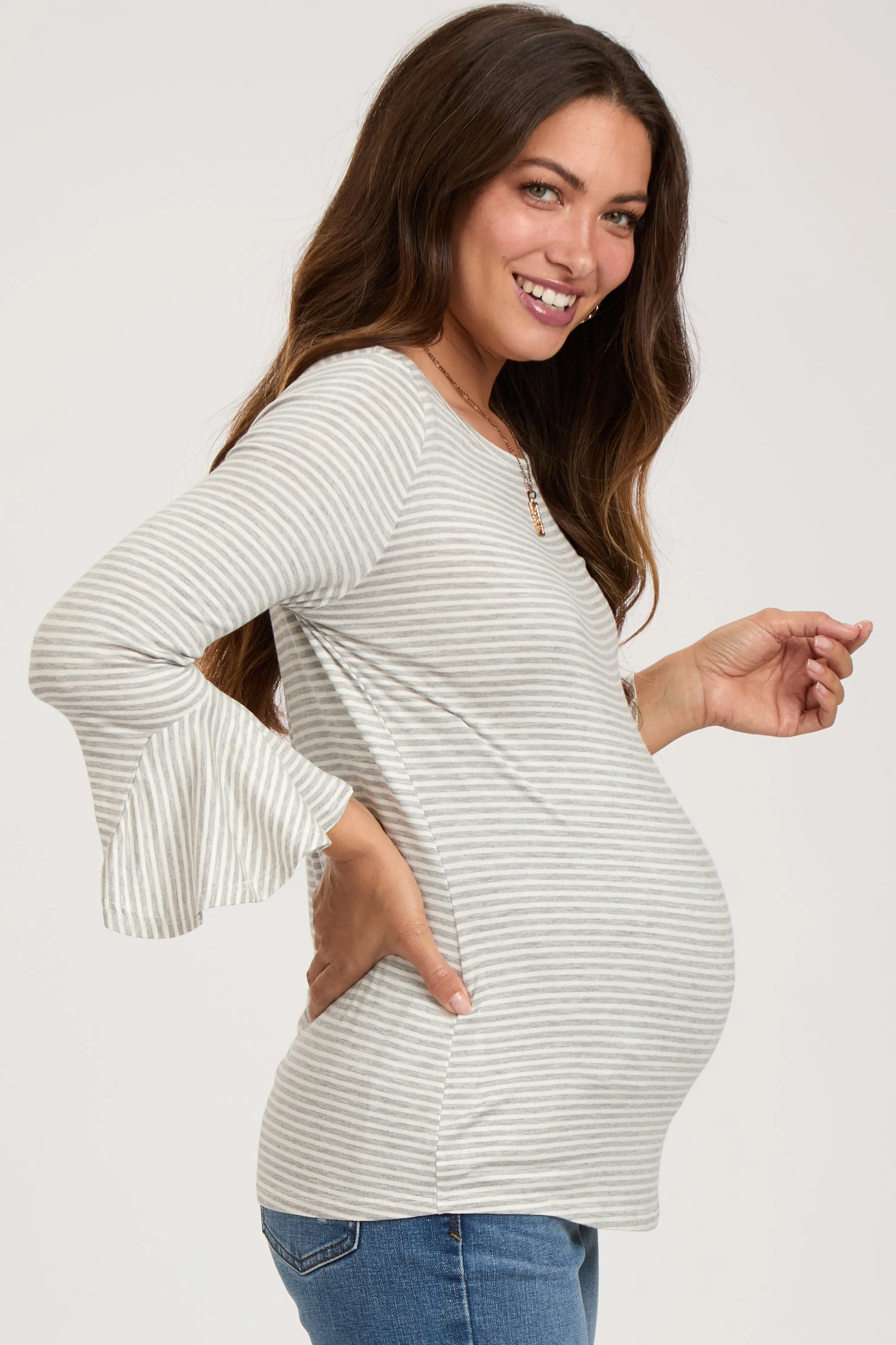 Heather Grey Striped Maternity 3/4 Sleeve Top sold by Pinkblush product image thumbnail 2