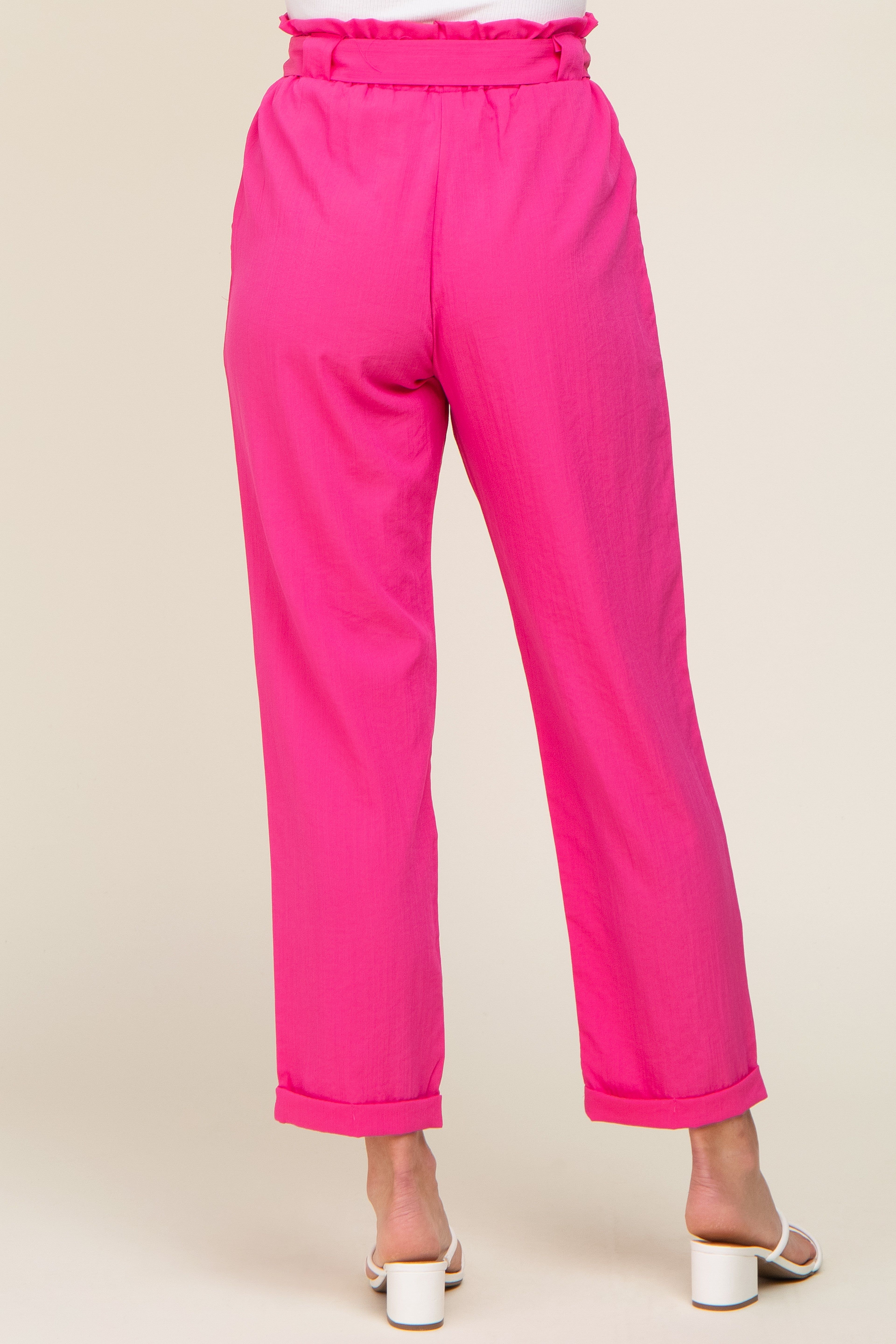 Fuchsia Paper Bag Waist Cropped Pants sold by Pinkblush product image thumbnail 4
