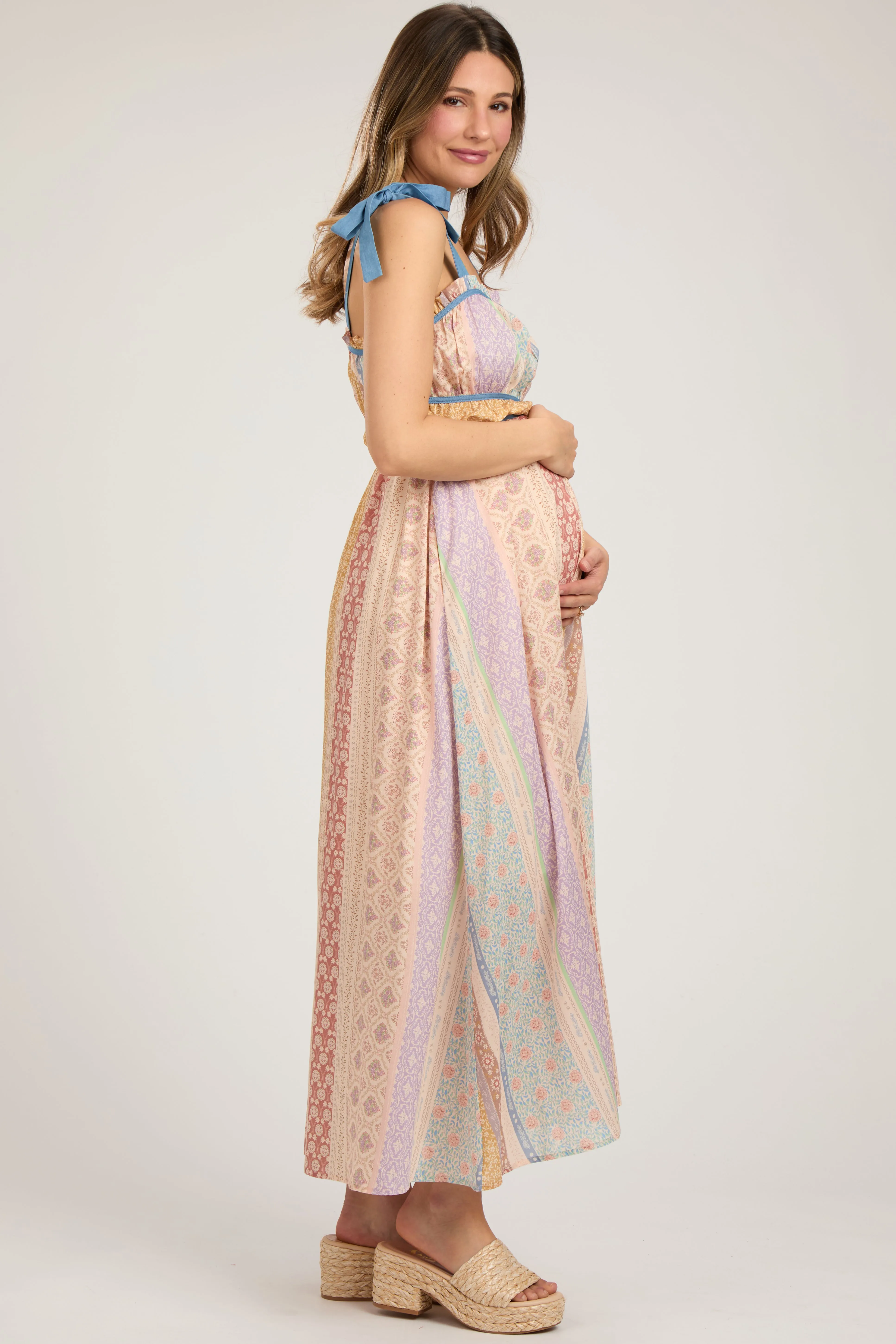 Light Blue Floral Handkerchief Print Maternity Midi Dress sold by Pinkblush product image thumbnail 2