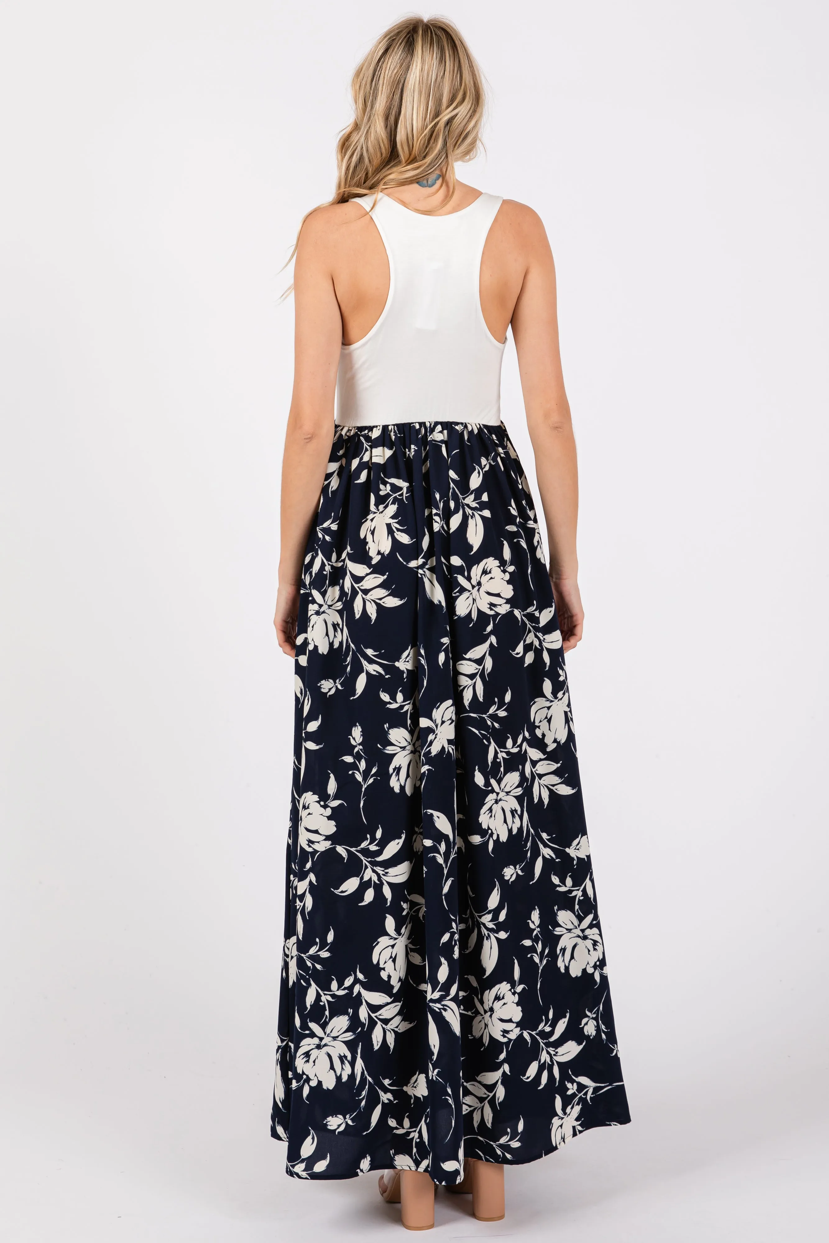 Navy Colorblock Floral Maxi Dress sold by Pinkblush product image thumbnail 3