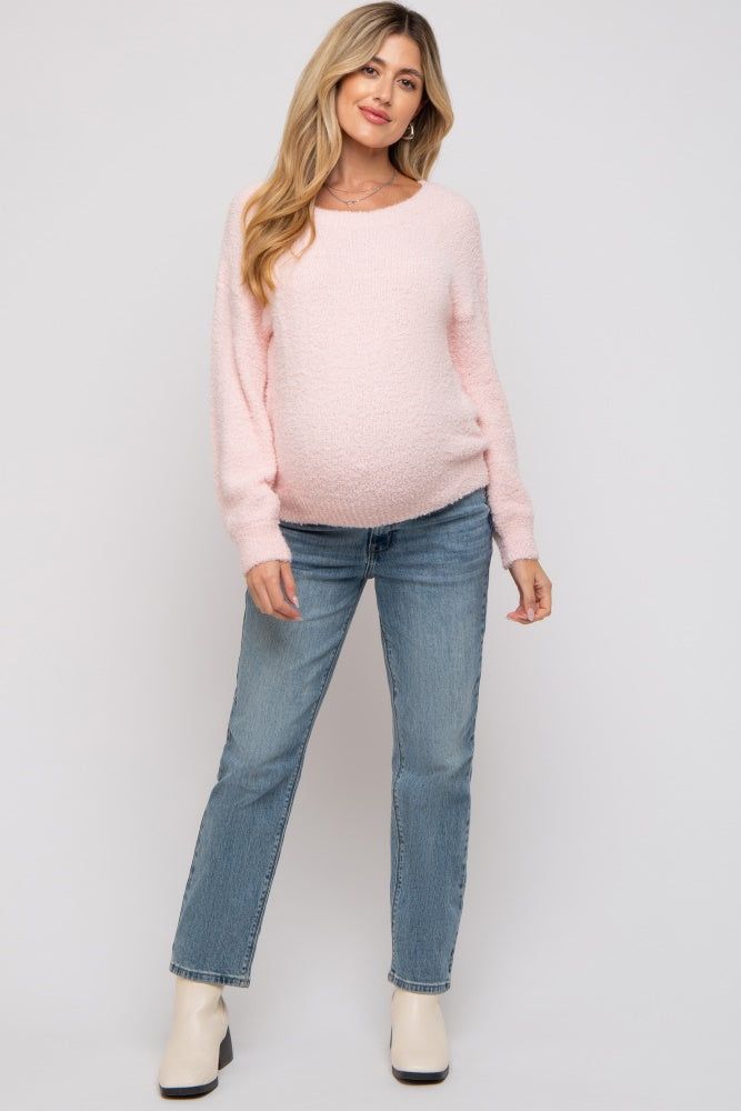 Light Pink Fuzzy Soft Knit Maternity Sweater sold by Pinkblush