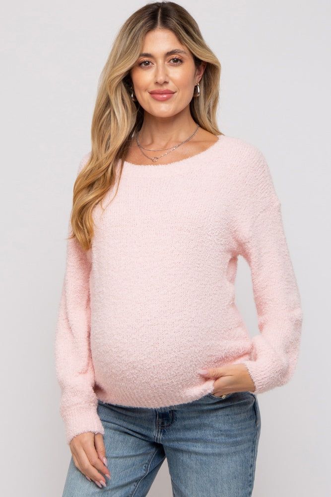 Light Pink Fuzzy Soft Knit Maternity Sweater sold by Pinkblush product image thumbnail 2