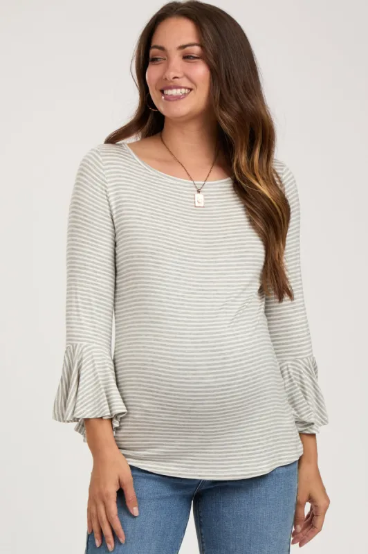 Heather Grey Striped Maternity 3/4 Sleeve Top sold by Pinkblush
