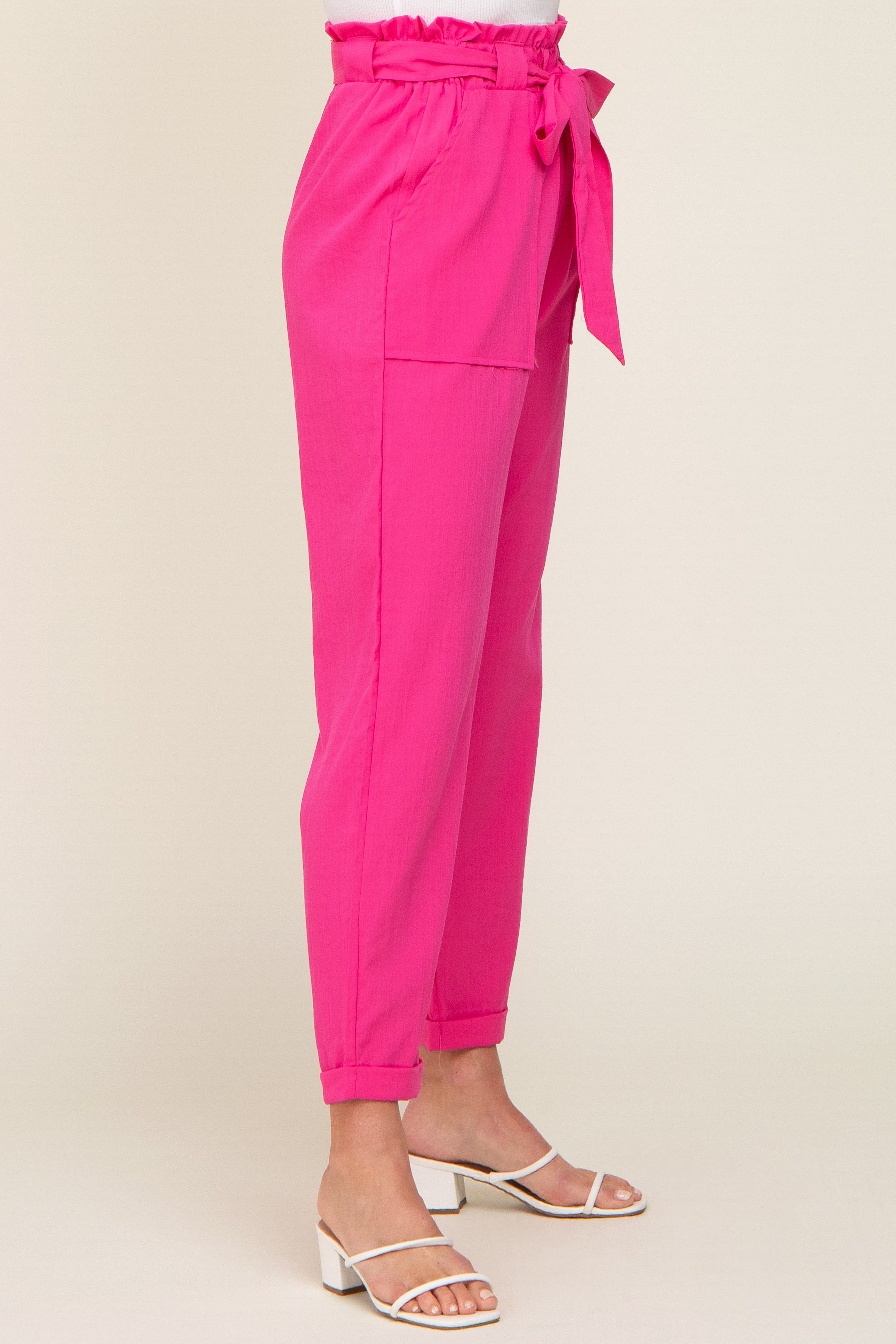 Fuchsia Paper Bag Waist Cropped Pants sold by Pinkblush product image thumbnail 3