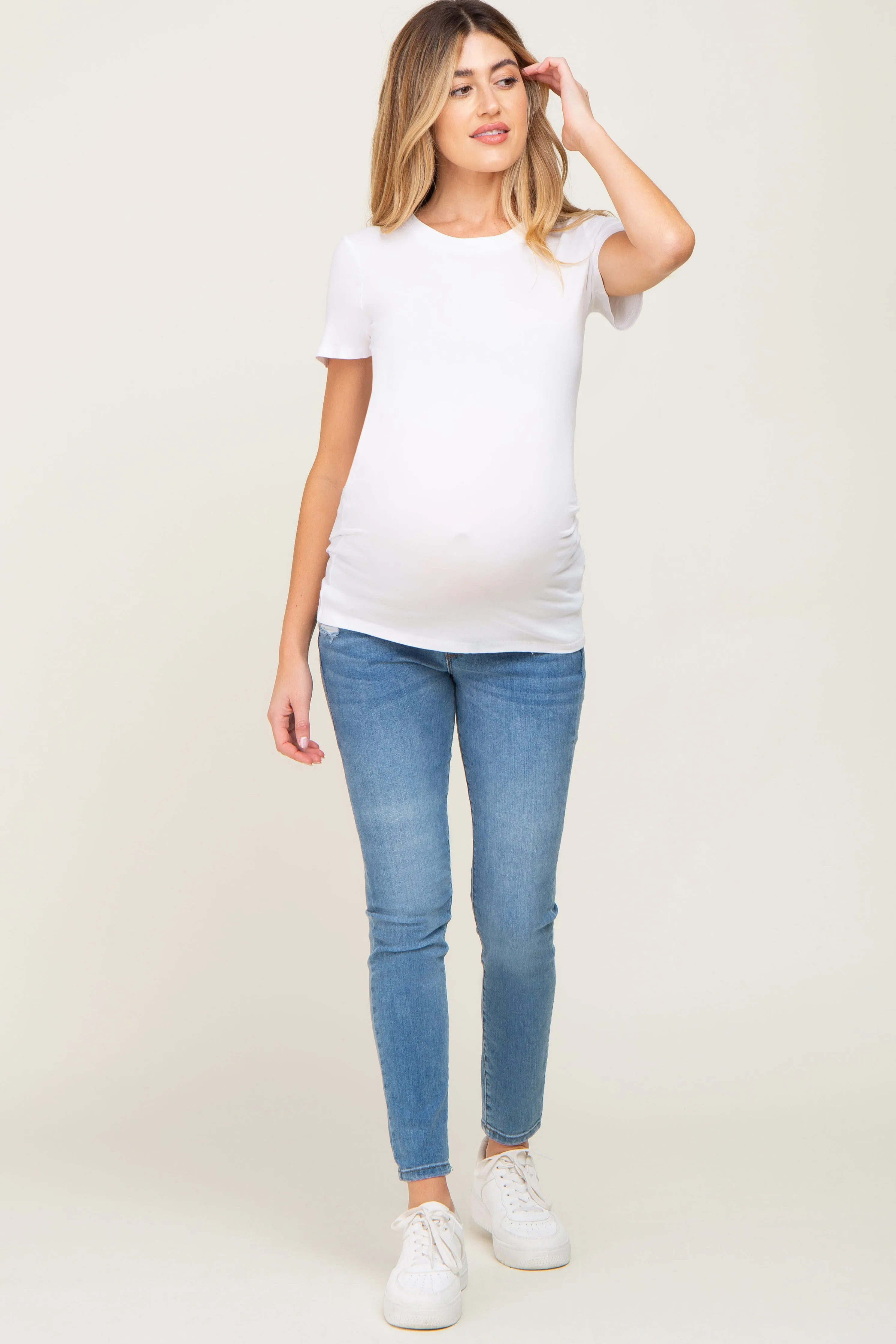 White Basic Crew Neck Maternity Tee sold by Pinkblush product image thumbnail 4