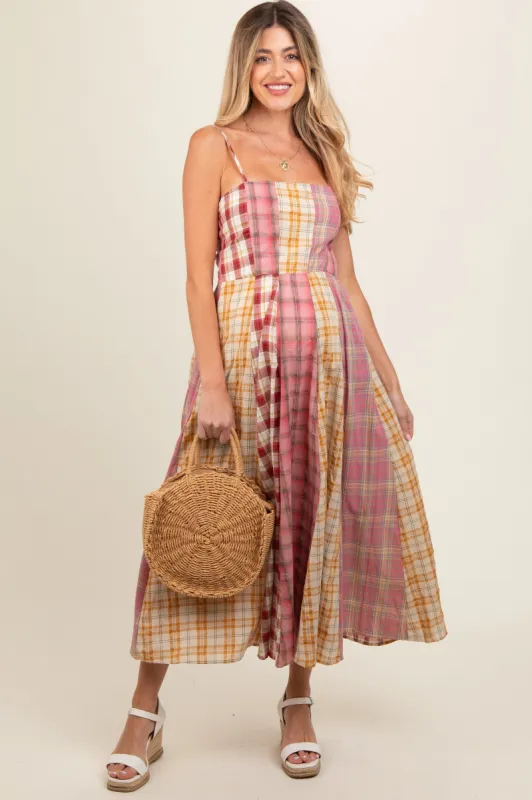 Pink Mixed Plaid Maternity Maxi Dress sold by Pinkblush