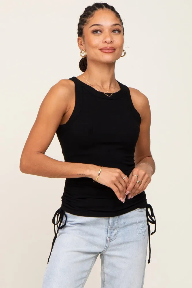 Black Ruched Tie Tank Top sold by Pinkblush
