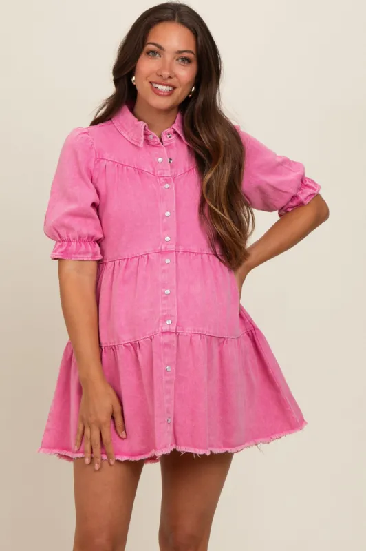 Pink Denim Tiered Button Down Maternity Dress sold by Pinkblush