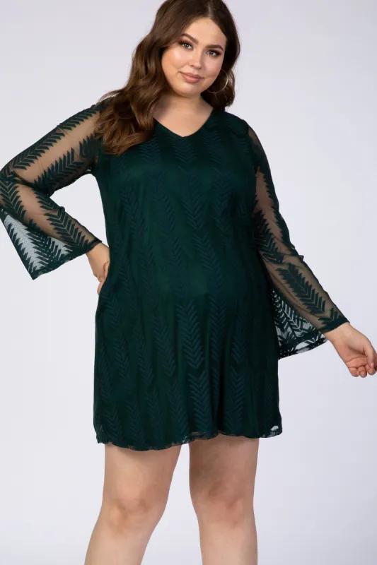 PinkBlush Forest Green Chevron Mesh Overlay Maternity Plus Dress sold by Pinkblush