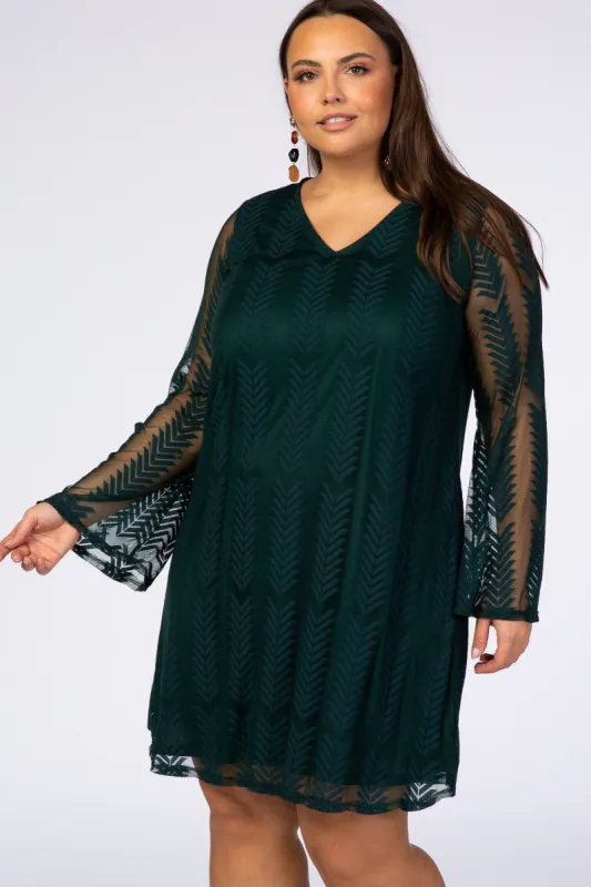 PinkBlush Forest Green Chevron Mesh Overlay Plus Dress sold by Pinkblush